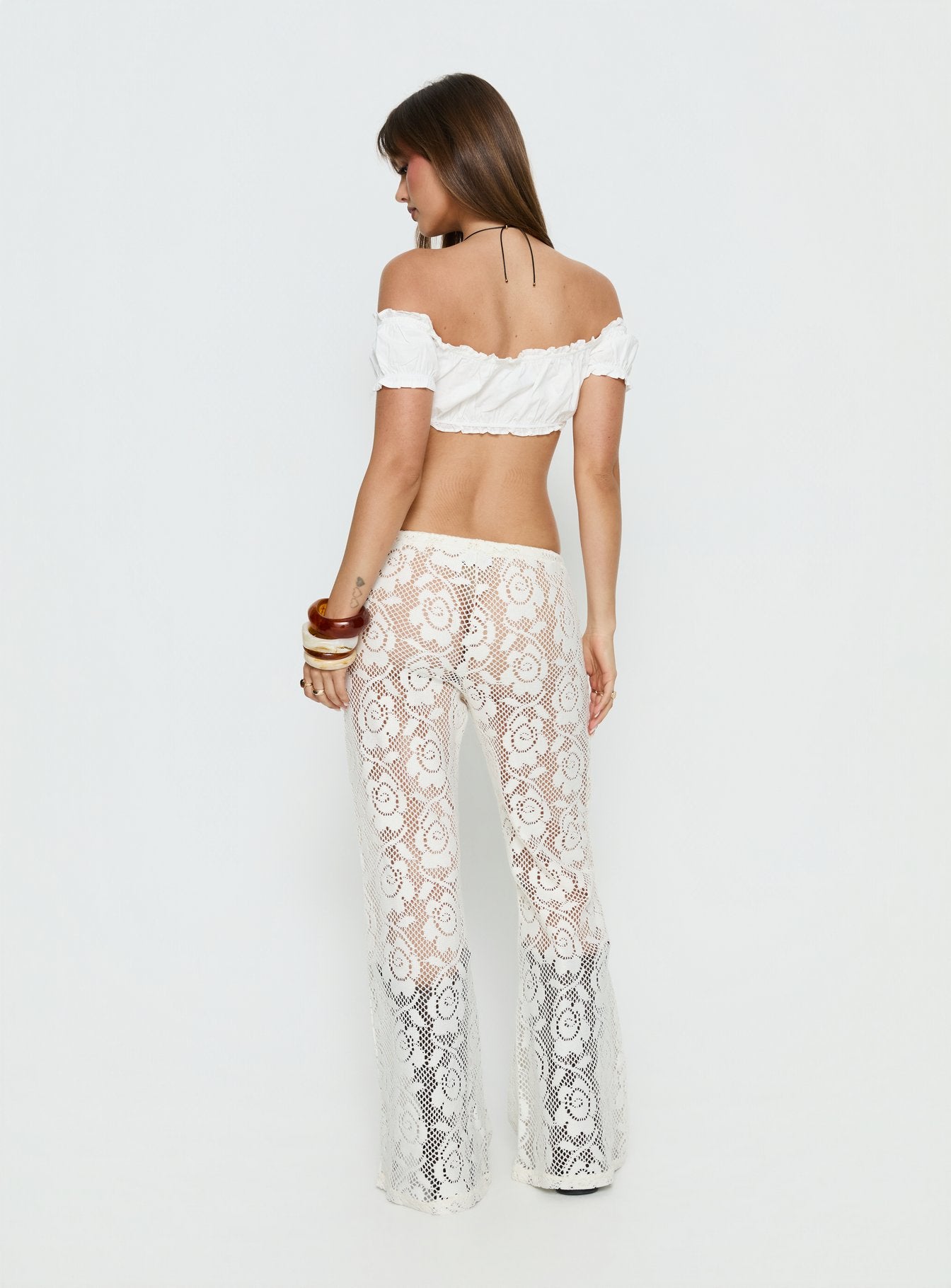 Rosadonna Lace Flare Pants Cream - Image 5