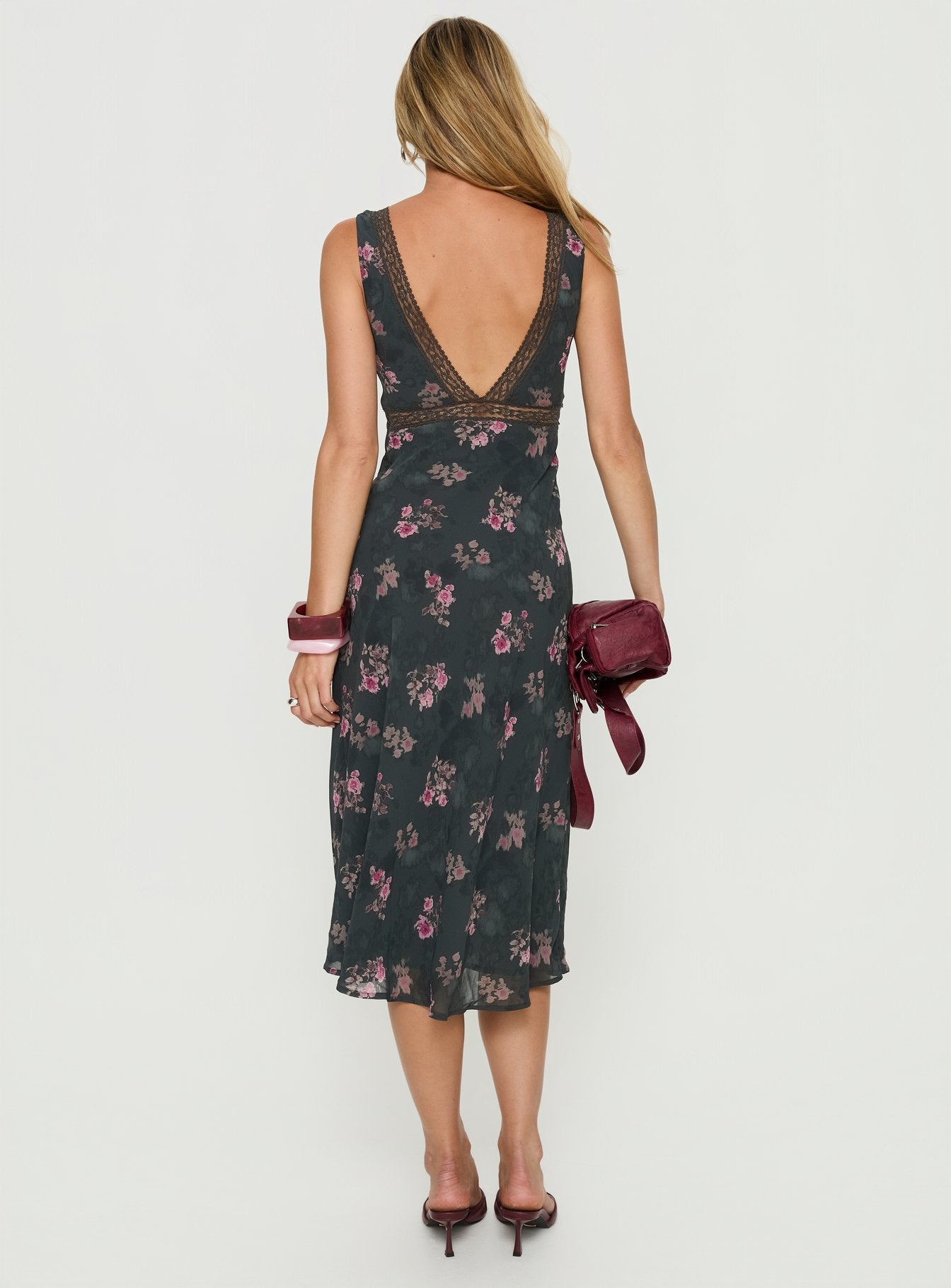 Kenadi Lace Bias Midi Dress Black Floral - Image 5
