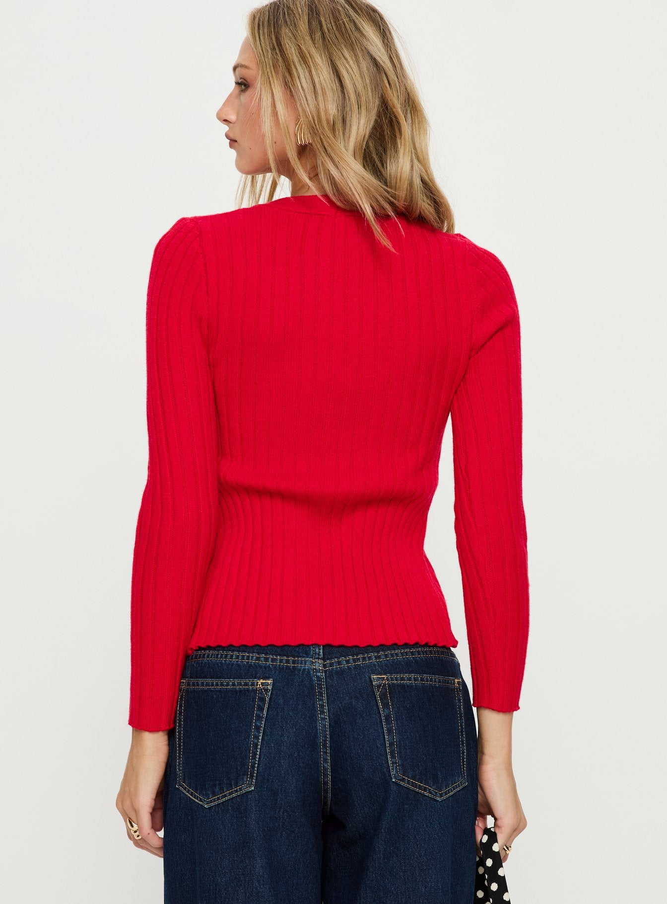 Donya Twist Detail Long Sleeve Top Red - Image 4