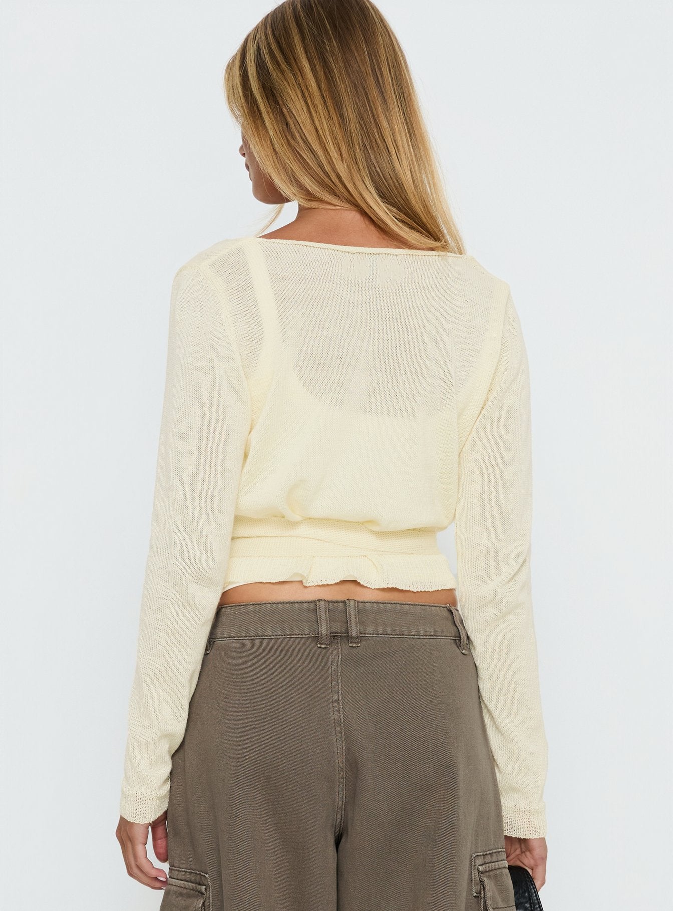 Tonee Sheer Wrap Knit Cardigan Butter Cream - Image 5