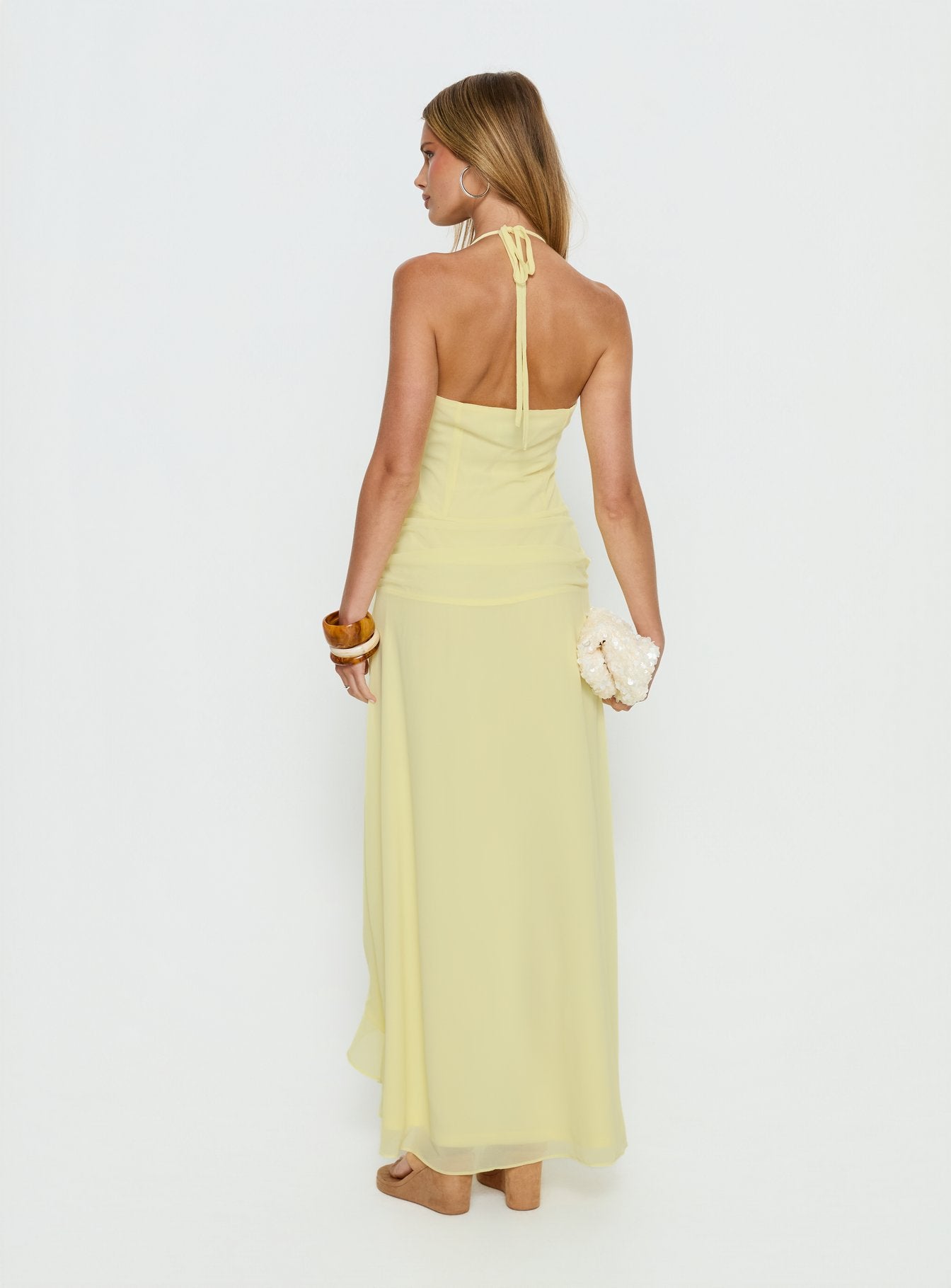 Roxine Asymmetrical Halter Maxi Dress Yellow - Image 4