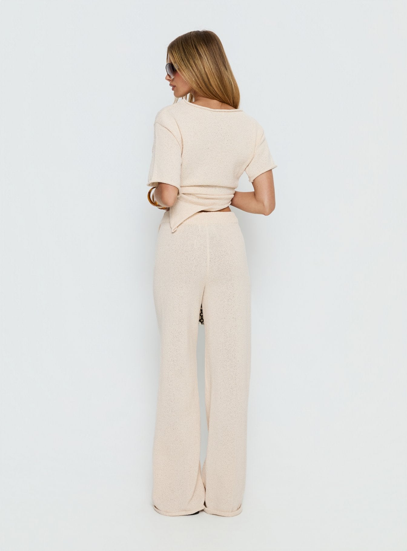 Calisse Knit Wide Leg Pants Beige - Image 5
