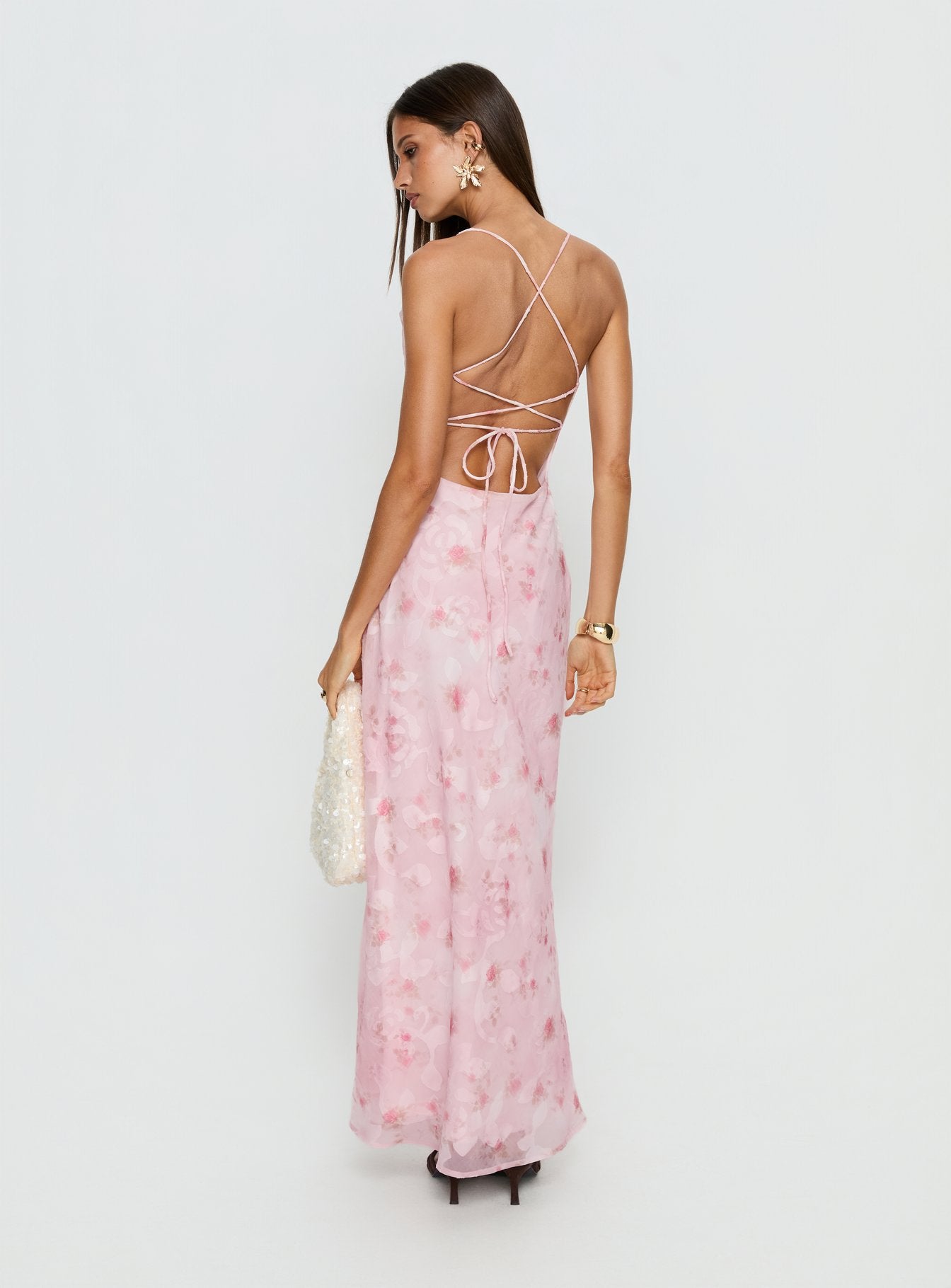 Celena Maxi Dress Pink Floral Burnout - Image 5