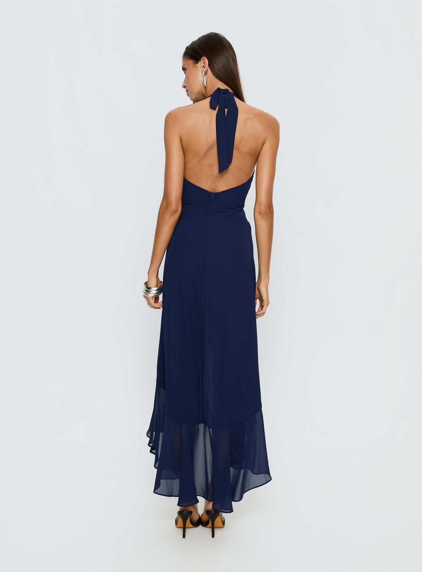 Agata Halter Frill Maxi Dress Navy - Image 5