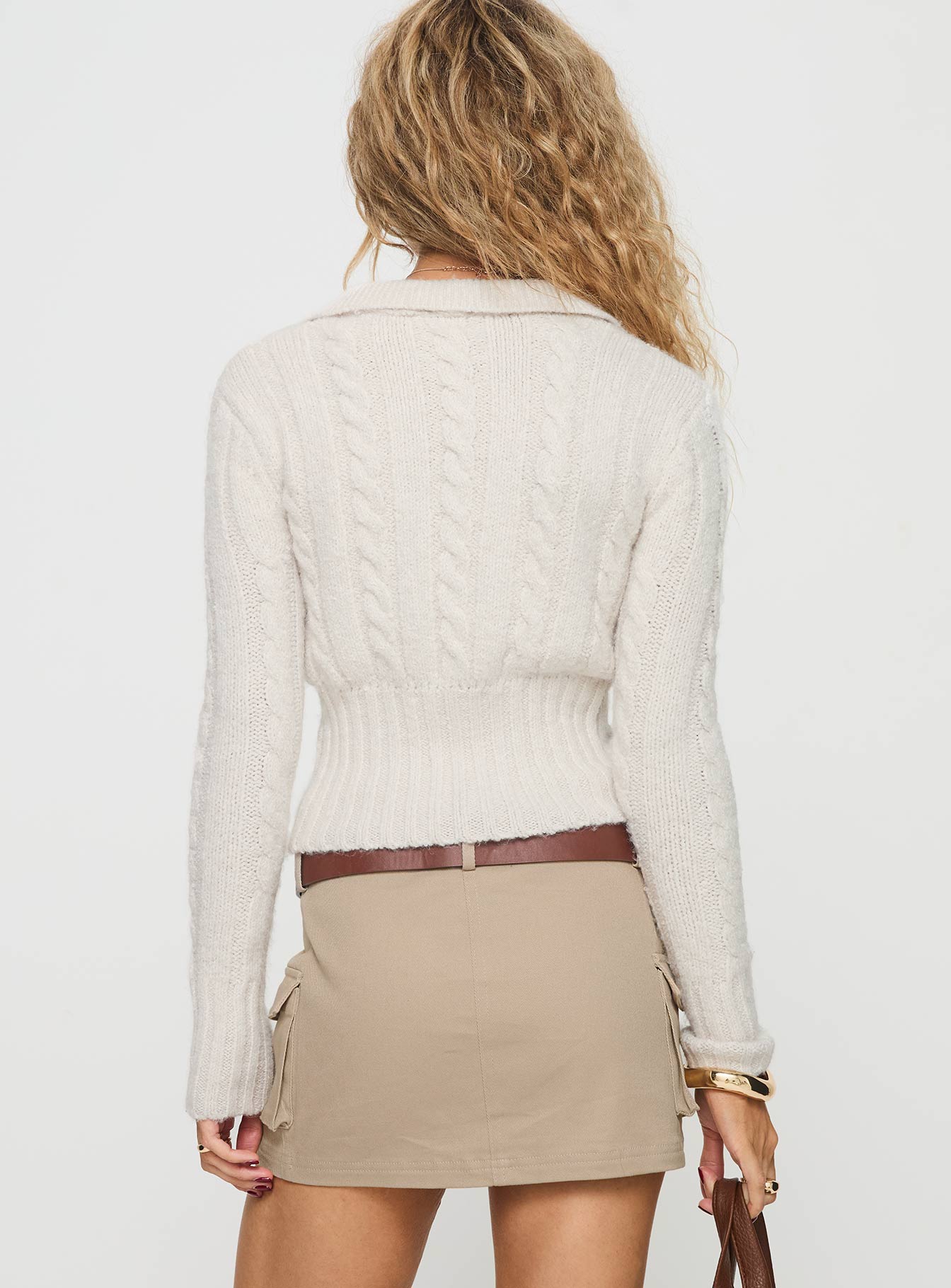 Jeller Zip Front Knit Sweater Beige - Image 5