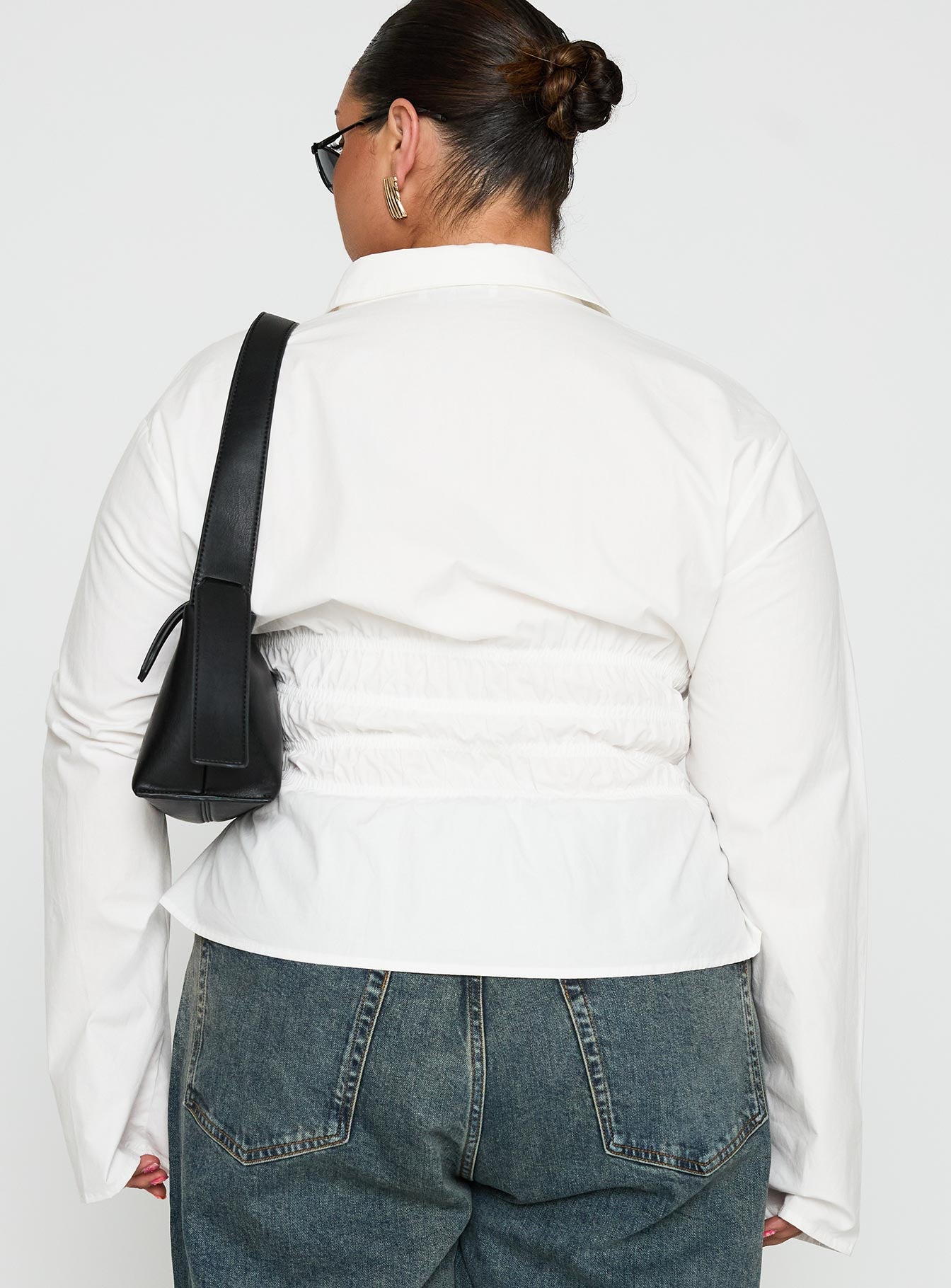 Liesel Shirred Long Sleeve Top White Curve - Image 5