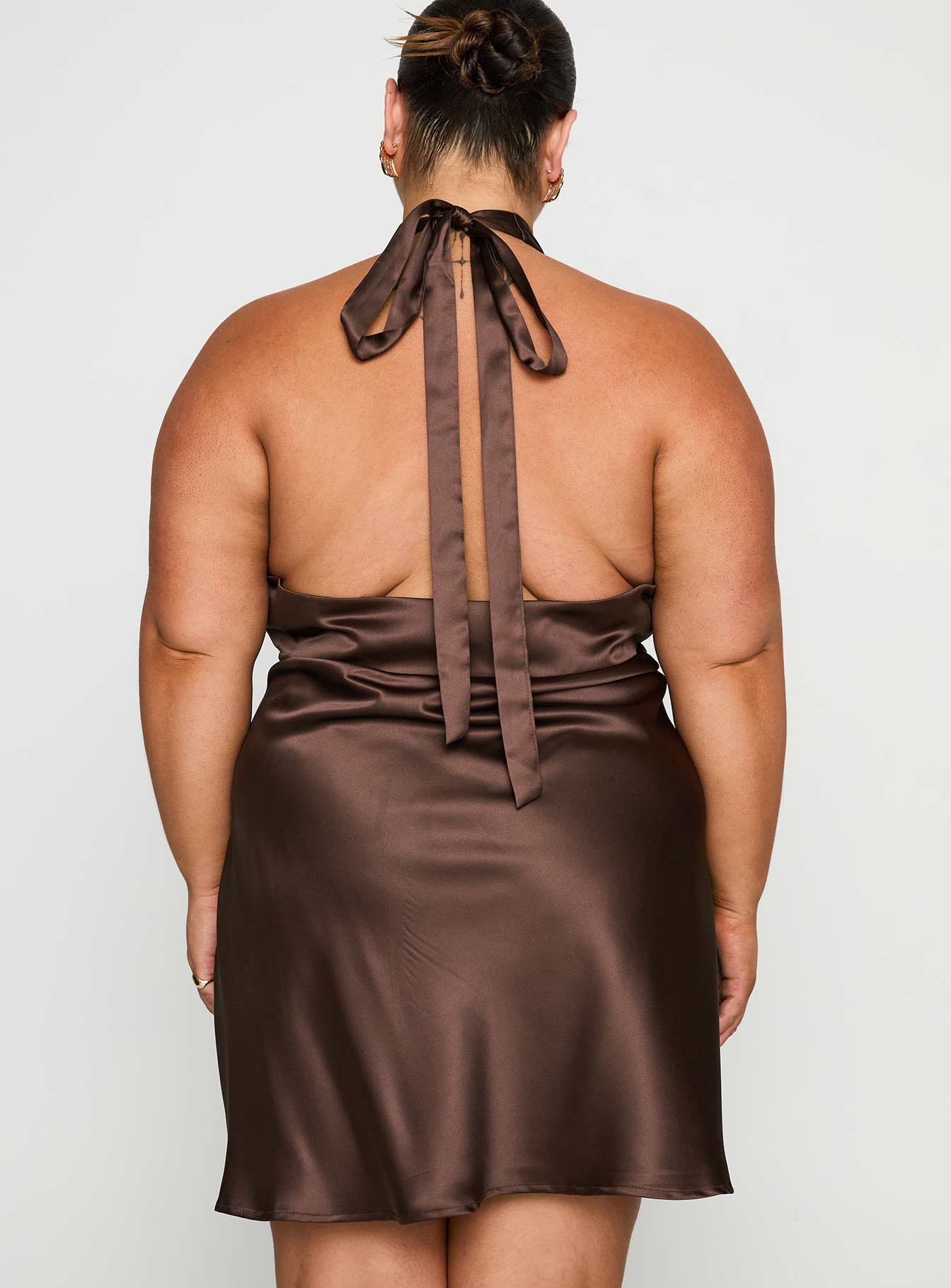 Pelagia Halter Scarf Tie Mini Dress Brown Curve - Image 4