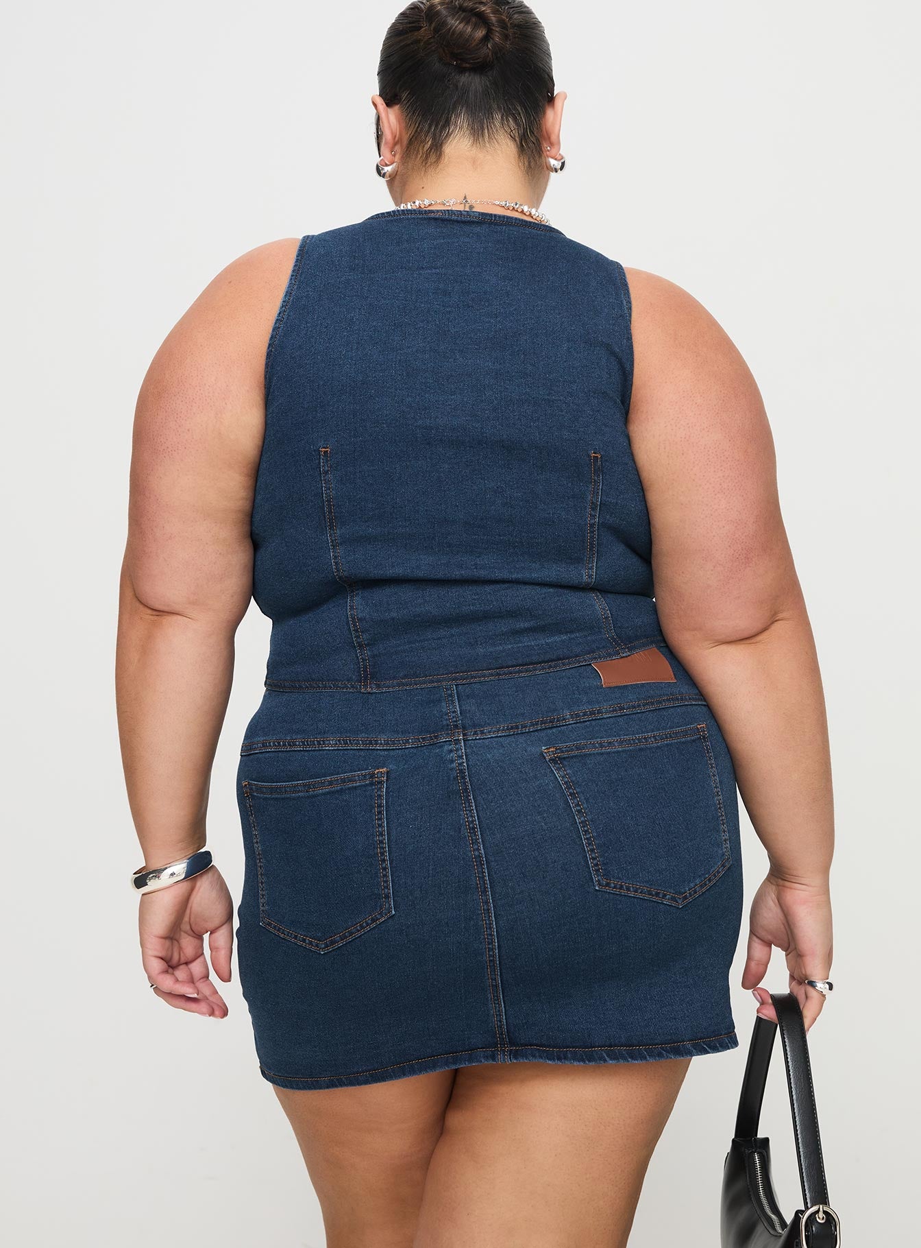 Popular Low Rise Mini Skirt Mid Blue Wash Curve - Image 5