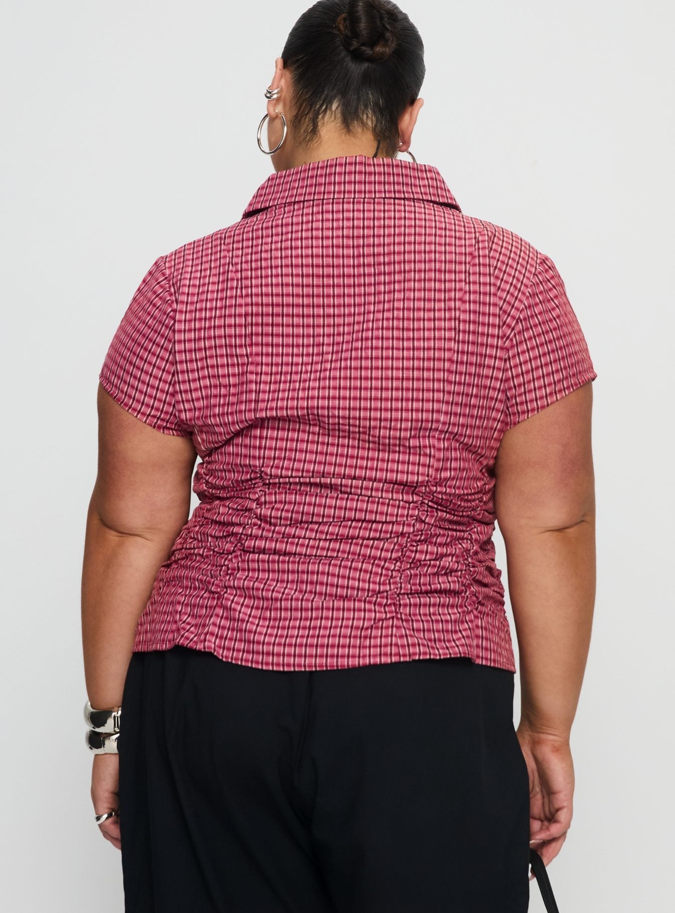 Meryn Ruched Top Red Check Curve - Image 5