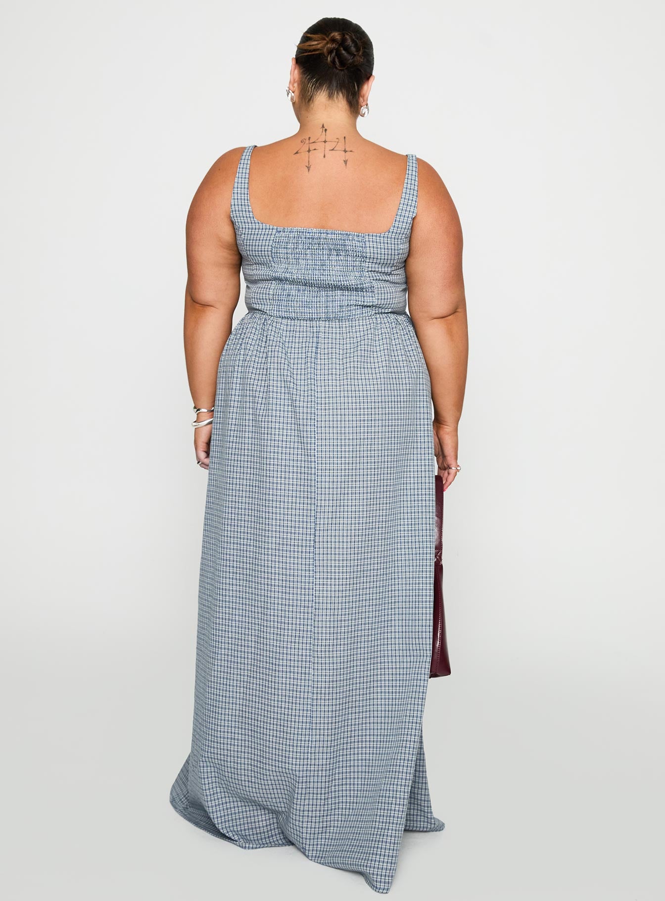 Cartmel Check Maxi Dress Navy Curve - Image 5