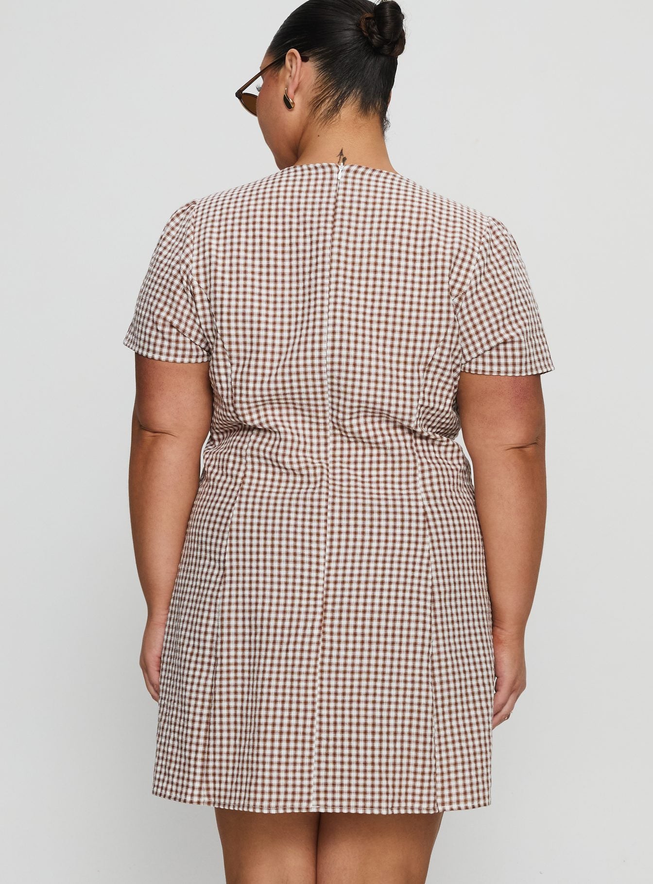 Loveliness Playsuit Brown Check Curve - Image 5
