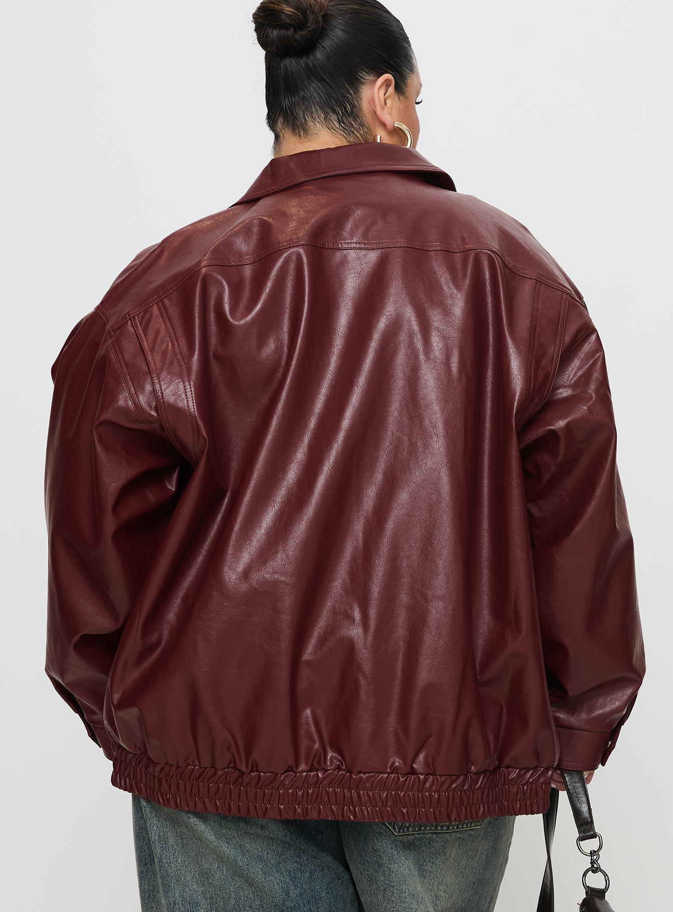 Devija Faux Leather Jacket Burgundy Curve - Image 5