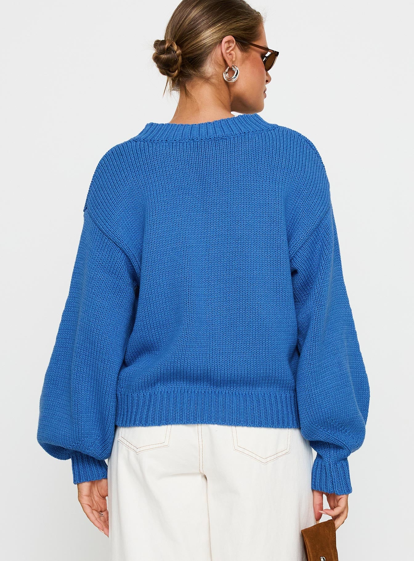 Harmony Balloon Sleeve Knit Sweater Blue - Image 5