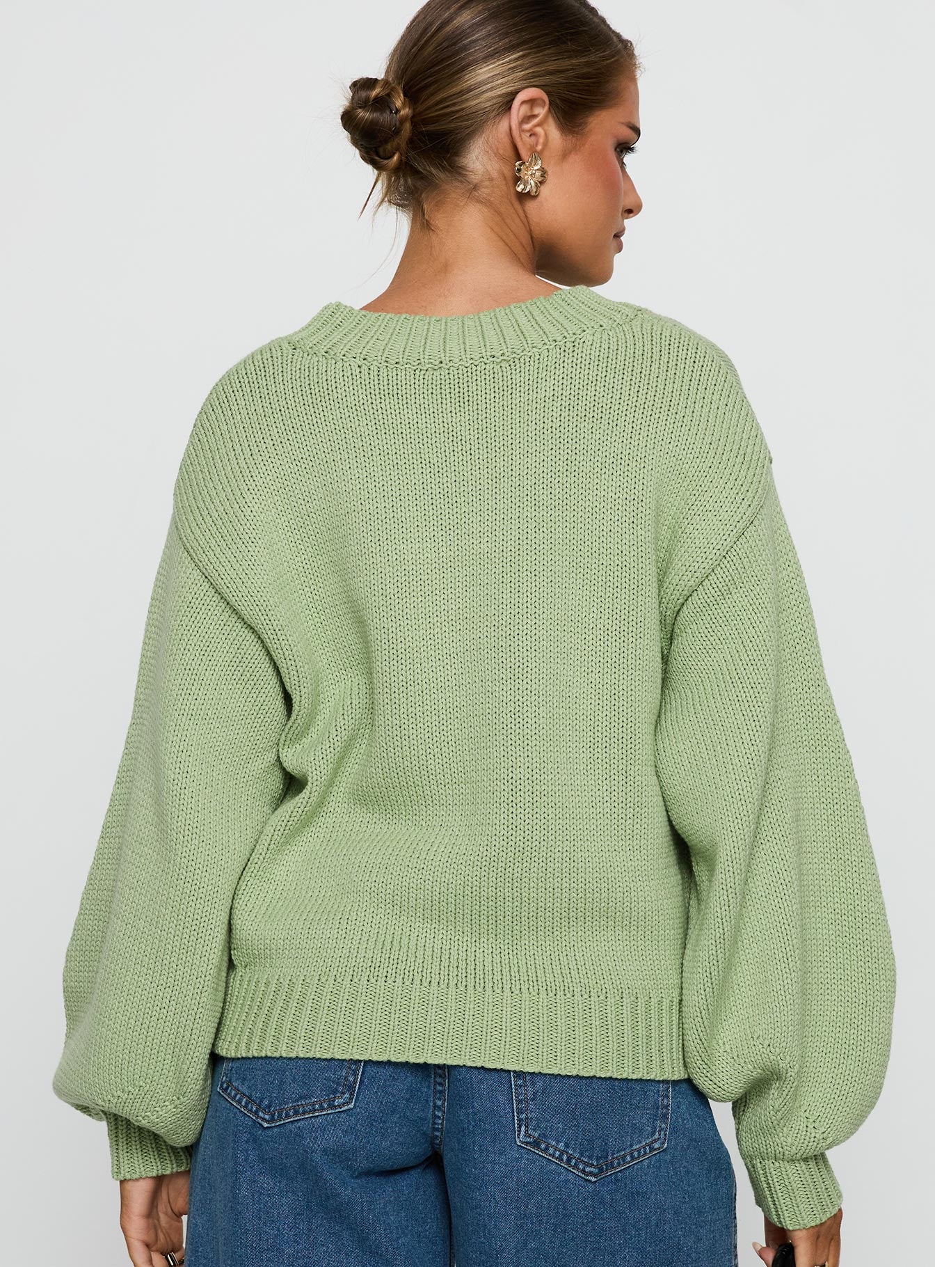 Harmony Balloon Sleeve Knit Sweater Sage - Image 5