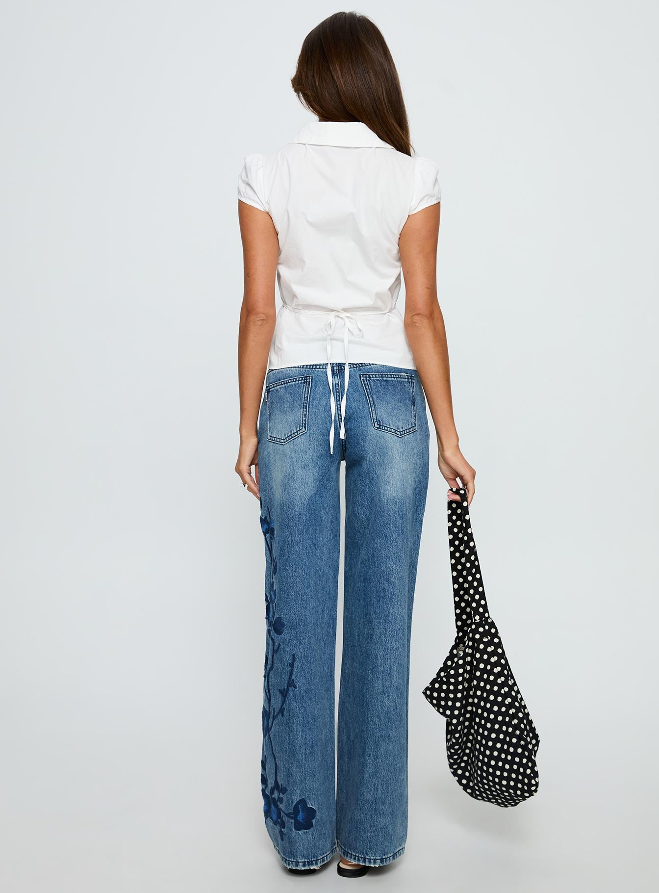 Sisterhood Mid Rise Wide Leg Patchwork Jeans Mid Blue Wash - Image 4