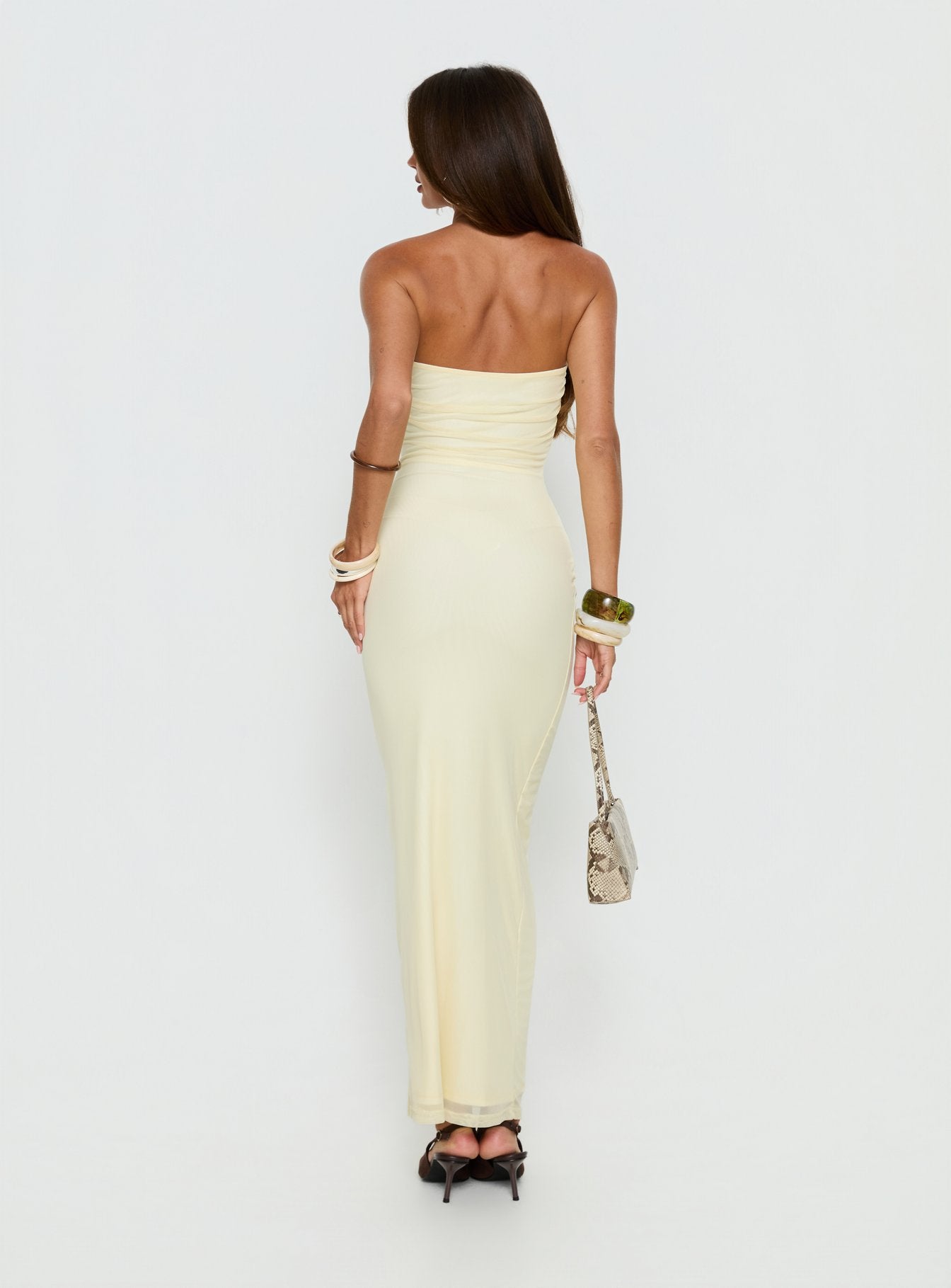 Senora Strapless Drape Maxi Dress Lemon - Image 4
