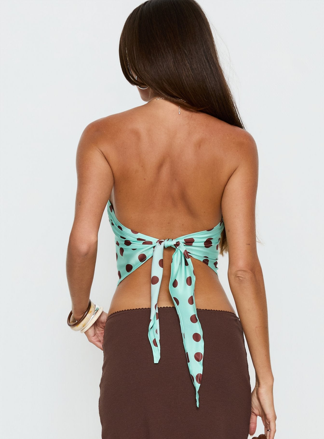 Lailana Tie Back Strapless Scarf Top Aqua Polka - Image 5