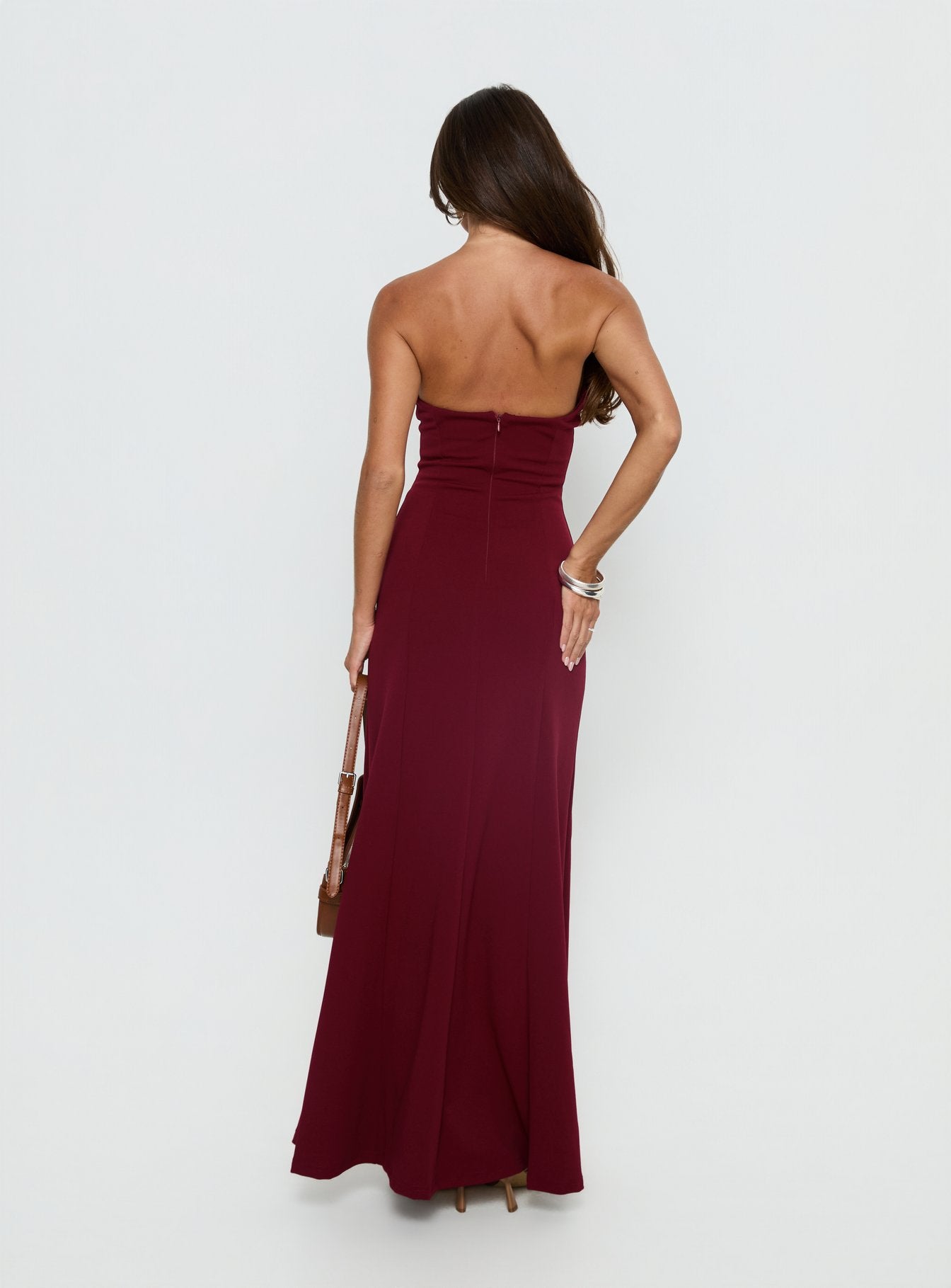 Diamanti Strapless High Slit Maxi Dress Burgundy - Image 5