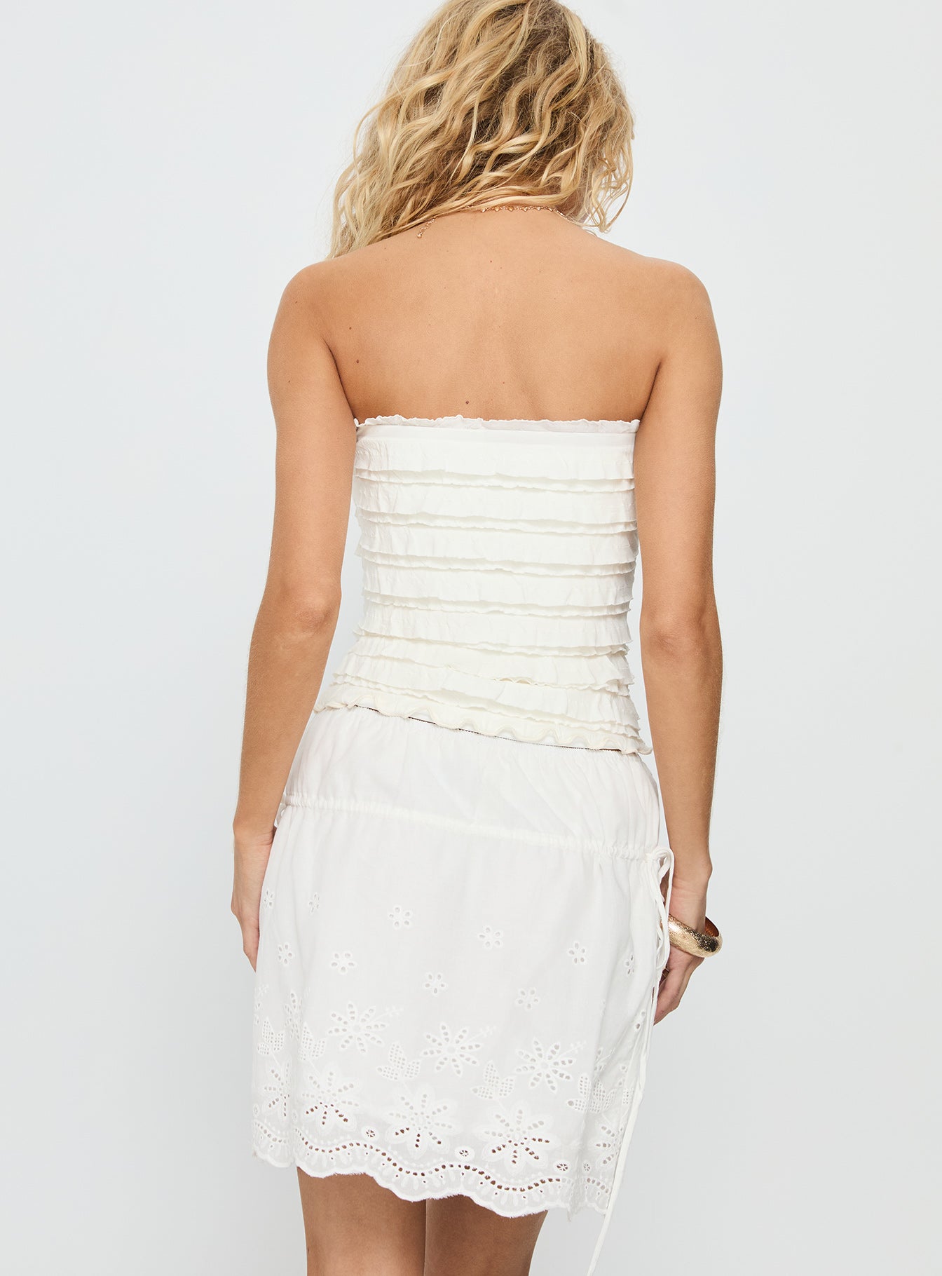 Rosamaria Broderie Tiered Mini Skirt White - Image 5