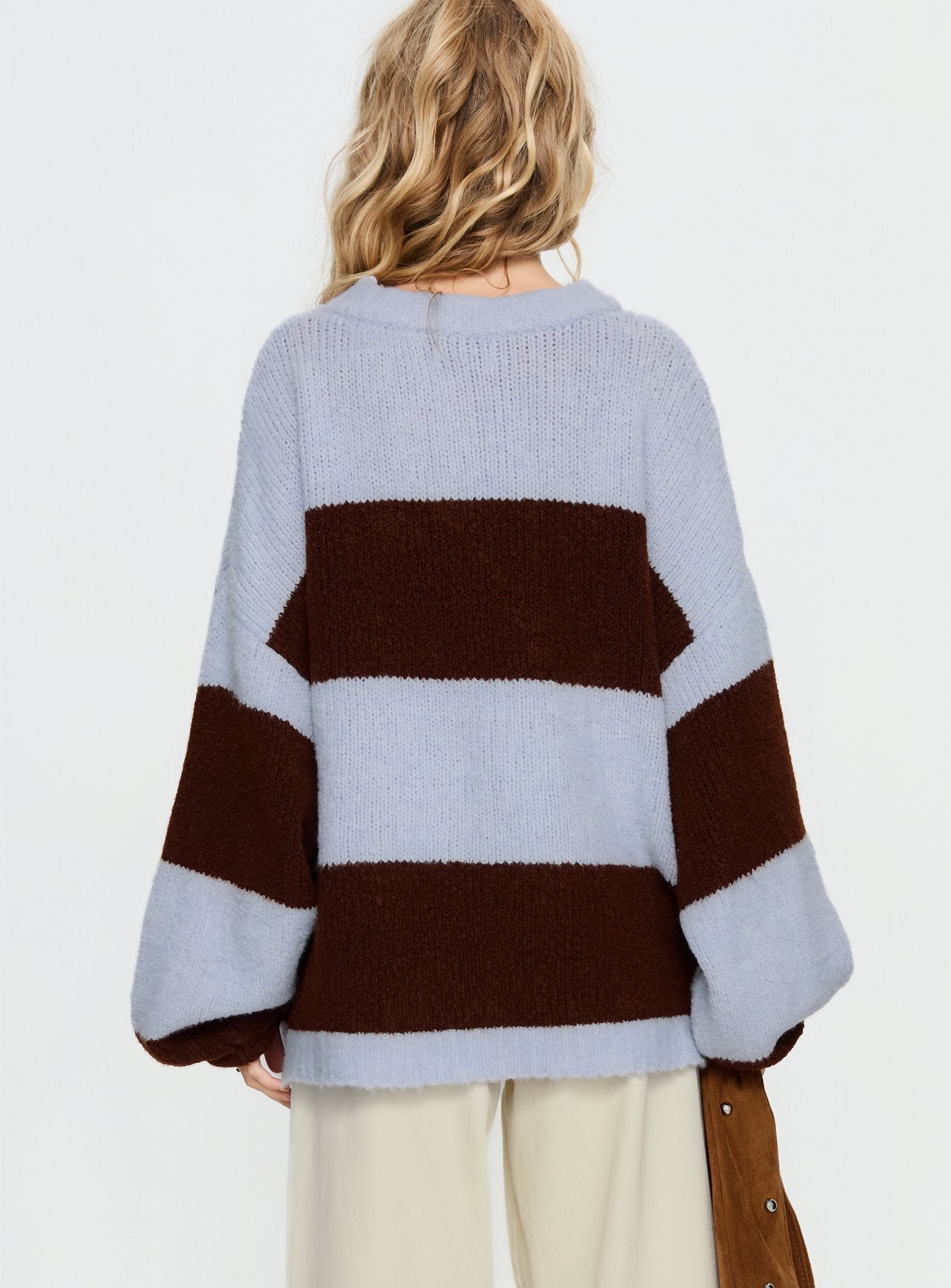 Bastien Crew Neck Knit Sweater Blue / Chocolate Stripe - Image 5