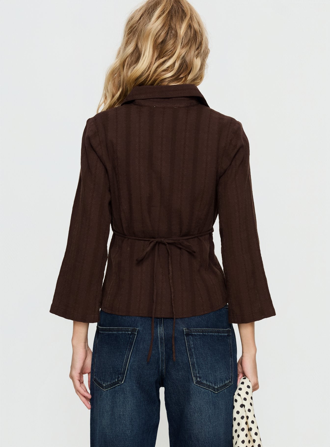 Taelynn 3/4 Sleeve Button Up Shirt Chocolate - Image 5