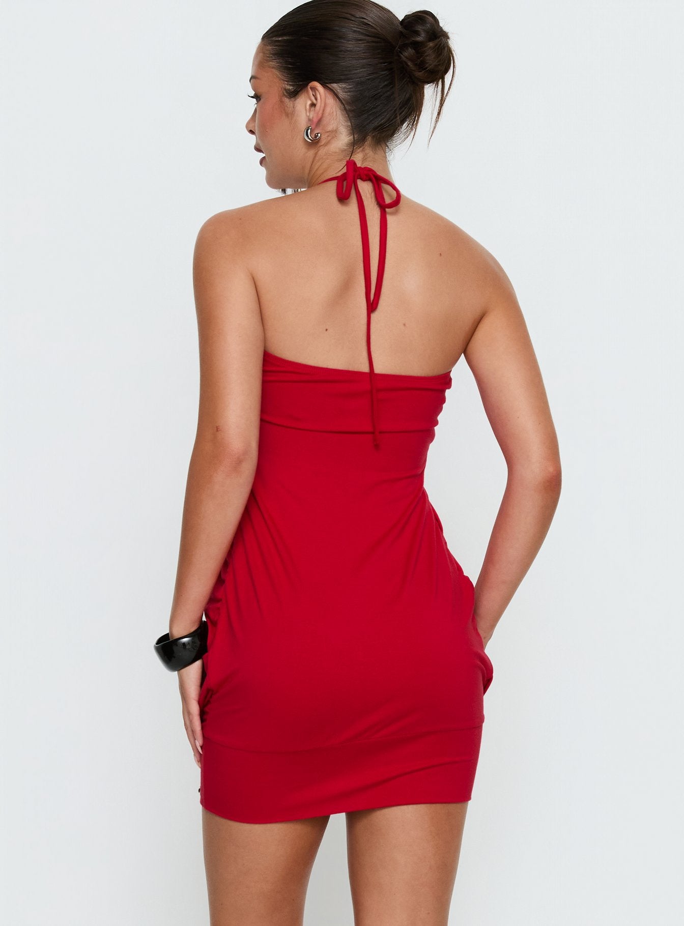 Jordonna Gathered Halter Mini Dress Red - Image 5