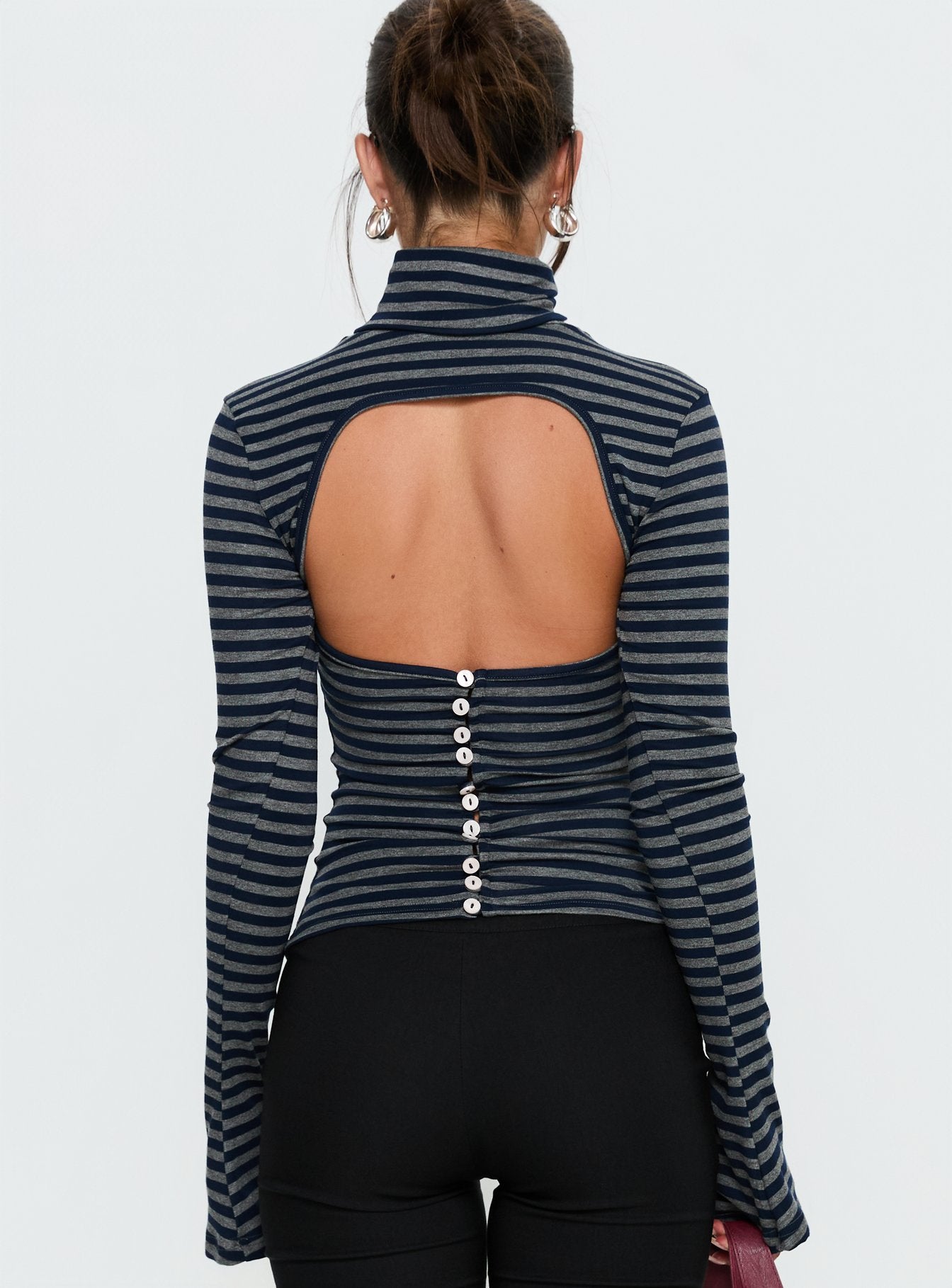 Temika Long Sleeve Backless Top Navy Stripe - Image 5