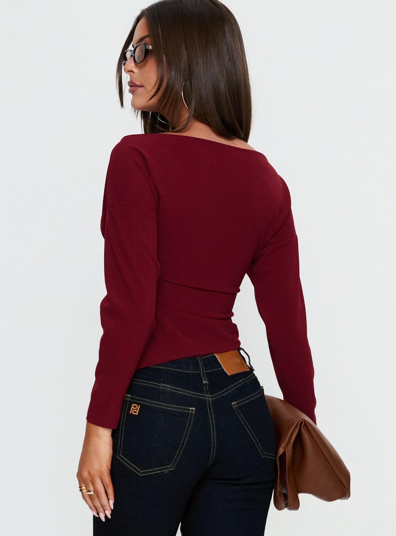 Cieara Off Shoulder Long Sleeve Top Burgundy - Image 4