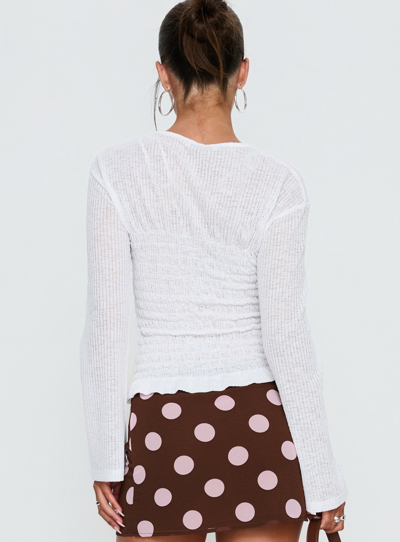 Bradly Shirred Long Sleeve Top White - Image 5