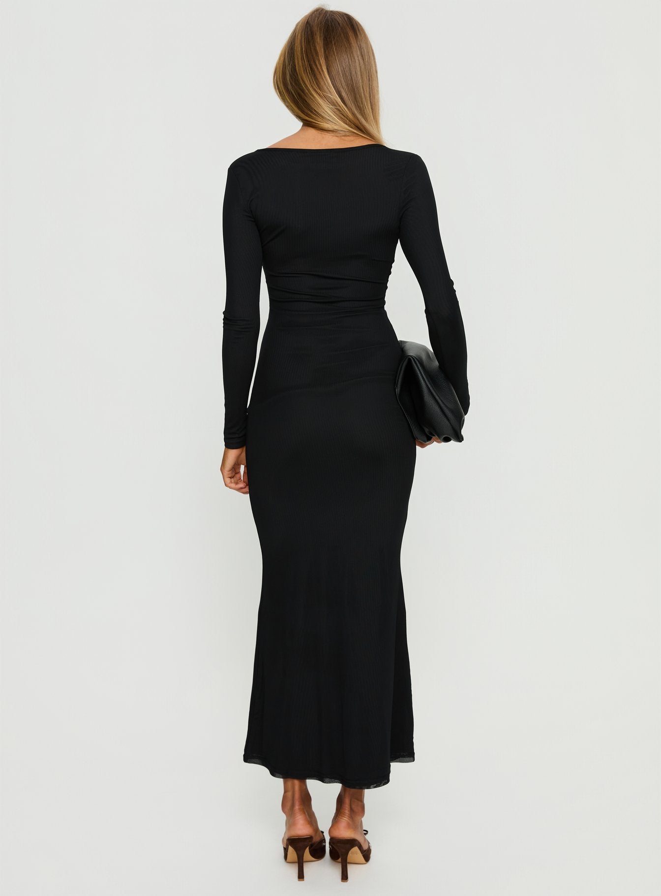 Adesa Long Sleeve Keyhole Plunge Maxi Dress Black - Image 4