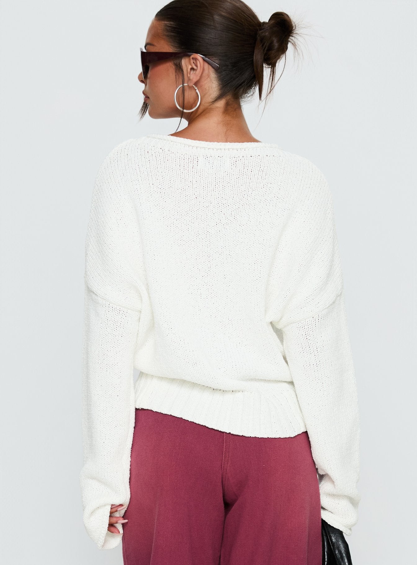 Reannon Wide Neck Knit Sweater White - Image 5
