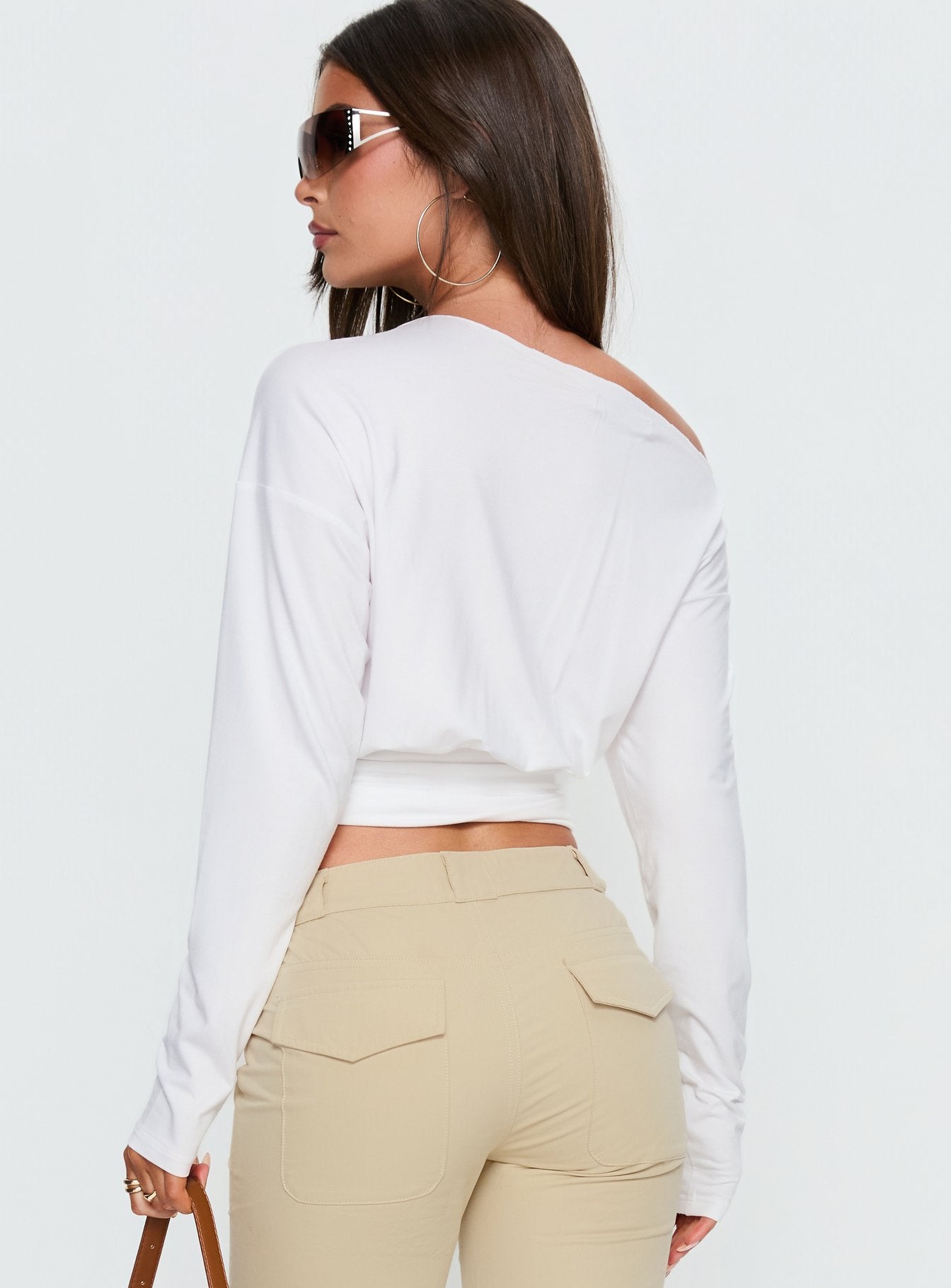 Ashlinn Off Shoulder Long Sleeve Drapey Top White - Image 5