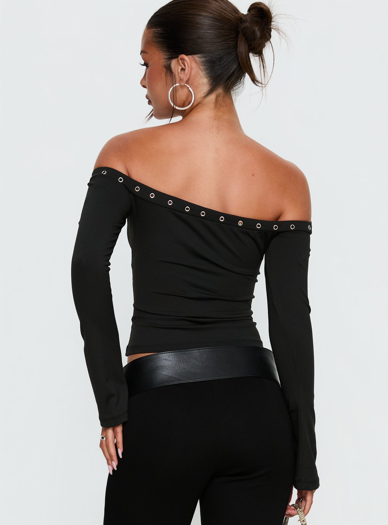Mansa Off Shoulder Buckle Detail Top Black - Image 5