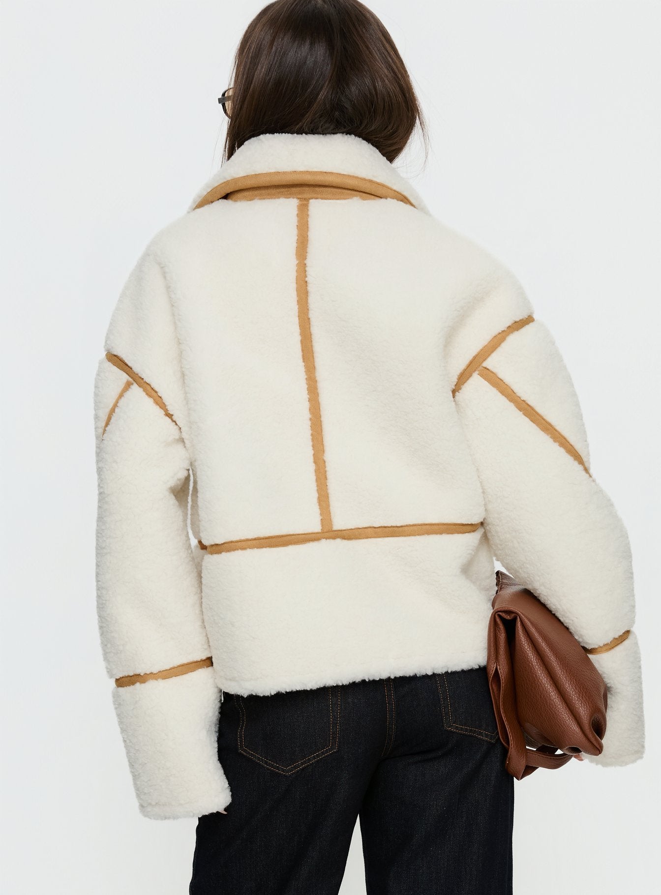 Briane Contrast Teddy Jacket White - Image 5