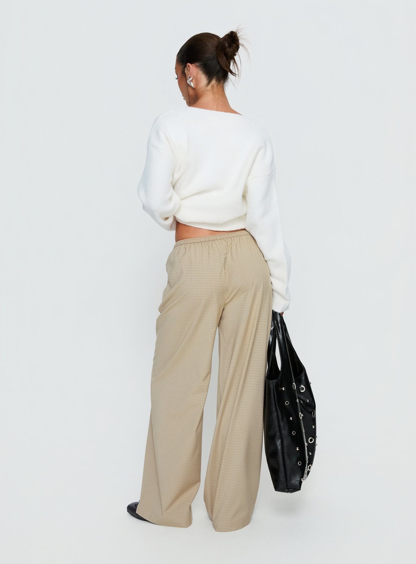 Ketrina Tie Waist Pants Beige Plaid - Image 4