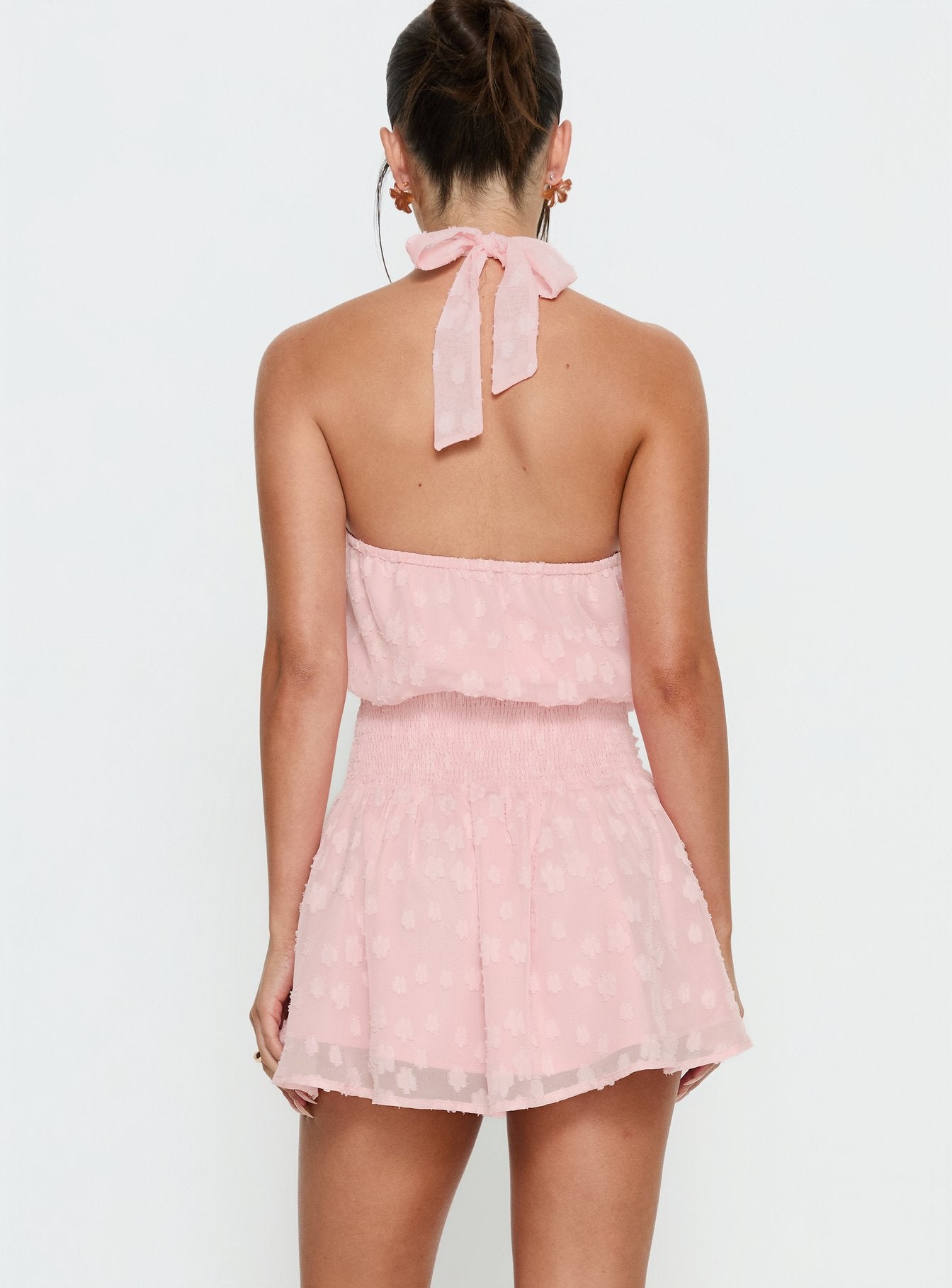 Eurythmic Scarf Halter Mini Dress Pink Jacquard - Image 5