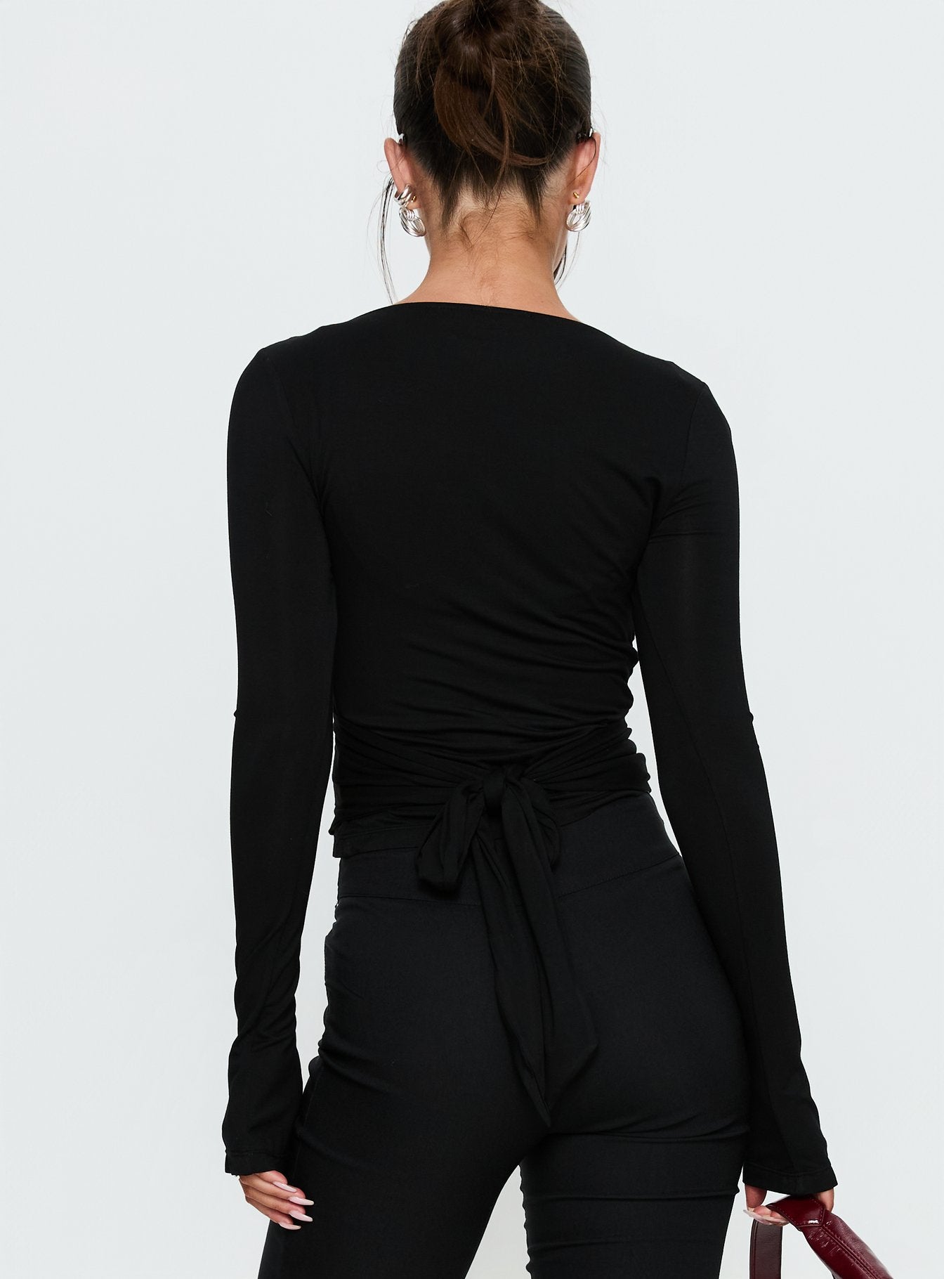 Sylka Long Sleeve Jersey Wrap Top Black - Image 5