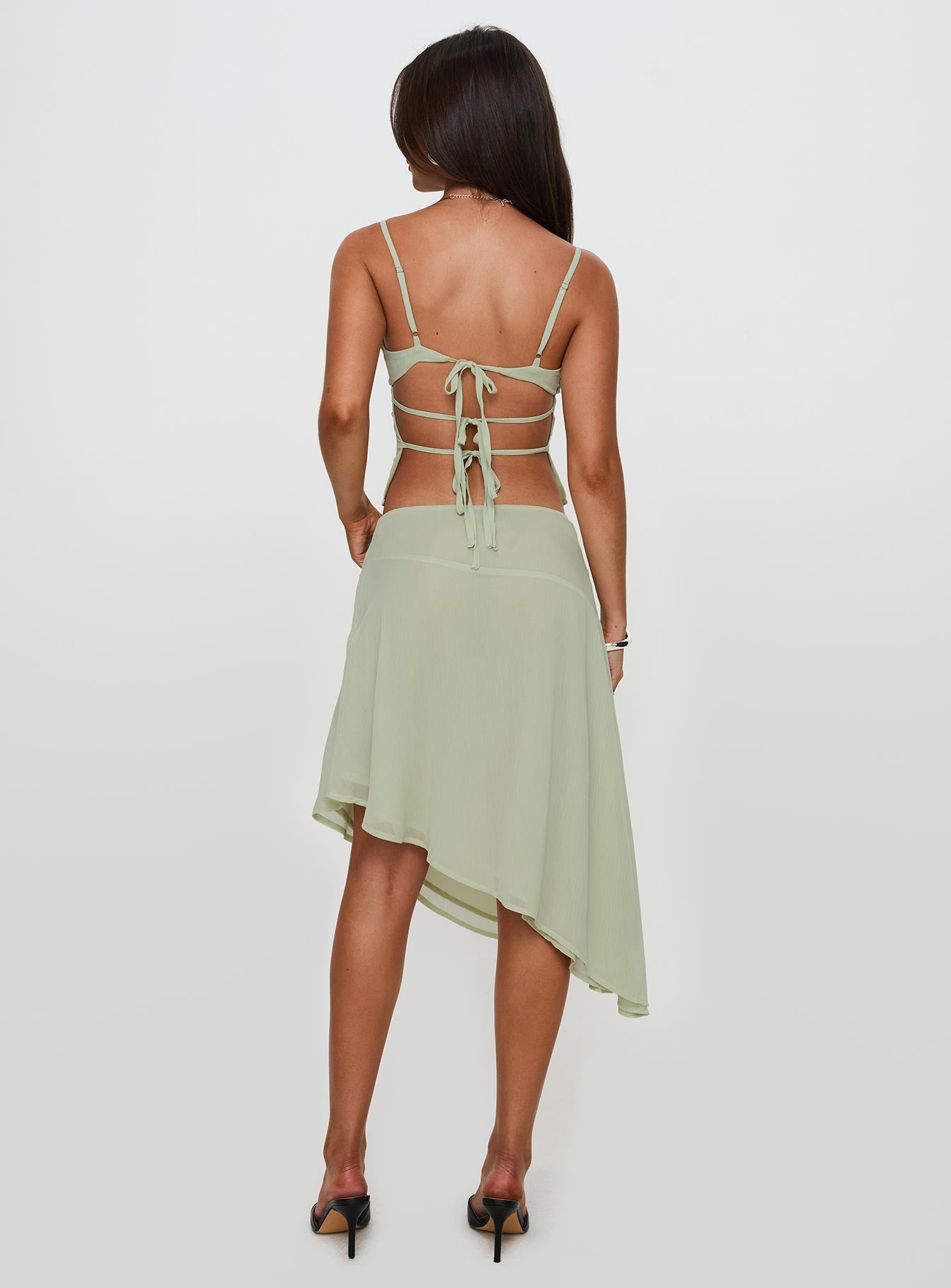 Pappilion Asymmetrical Midi Skirt Sage - Image 9