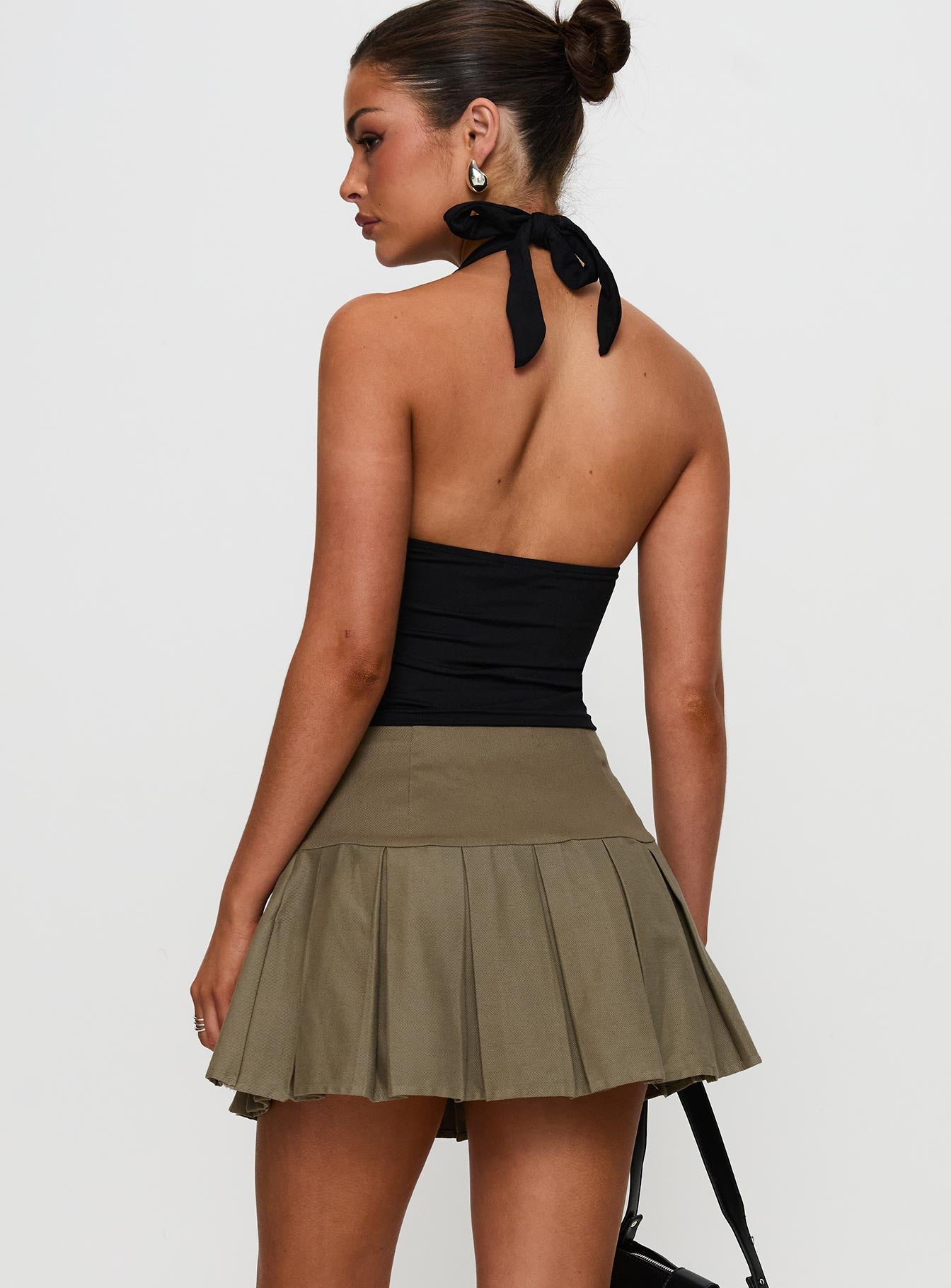 Feodora Pleat Mini Skirt Khaki - Image 4