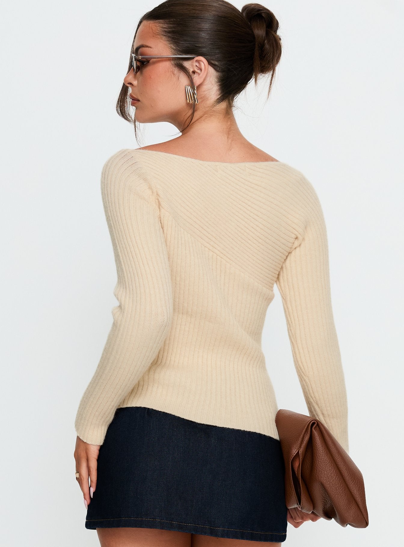 Cassye Long Sleeve Ribbed Top Cream - Image 4