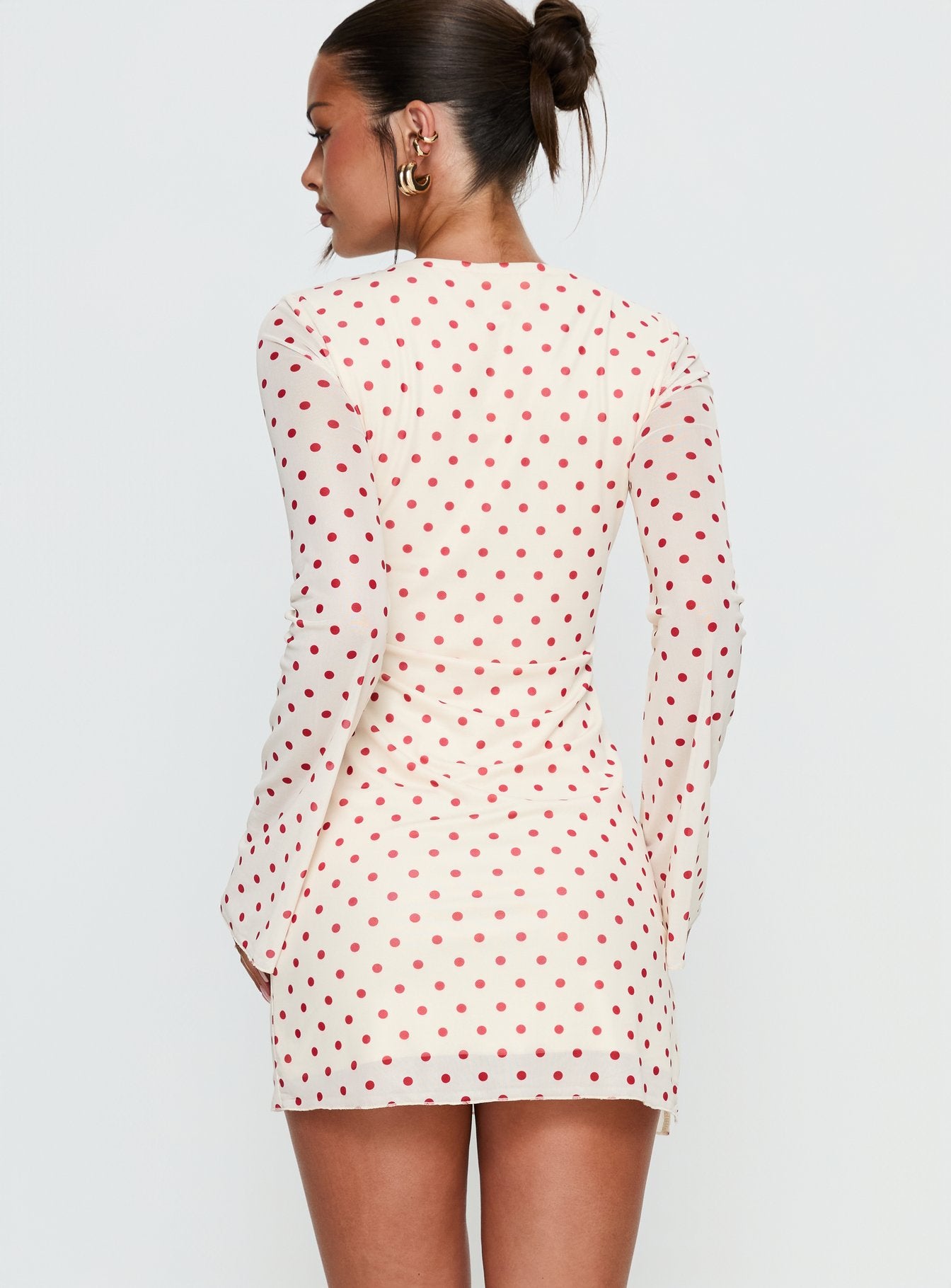 Nyxia Long Sleeve Mini Dress Cream / Red Polka - Image 5