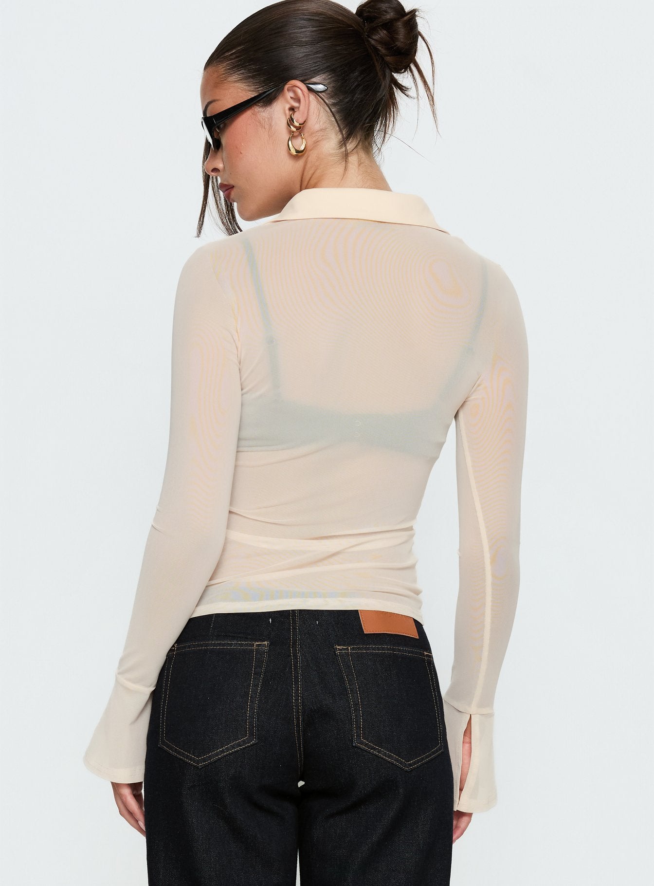 Two Of Us Sheer Long Sleeve Top Cream - Image 5