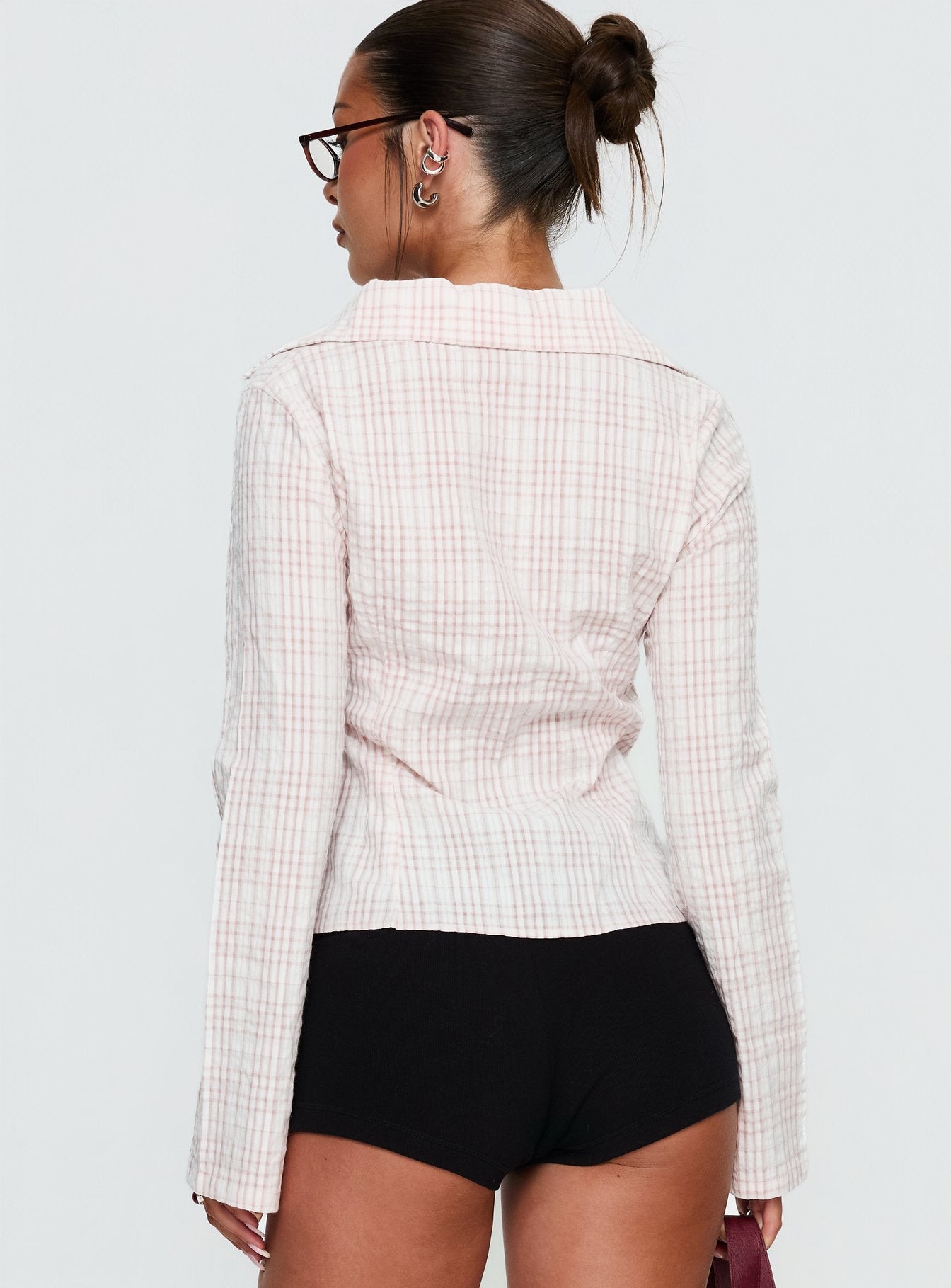 Cottesloe Long Sleeve Blouse Top Pink Check - Image 5
