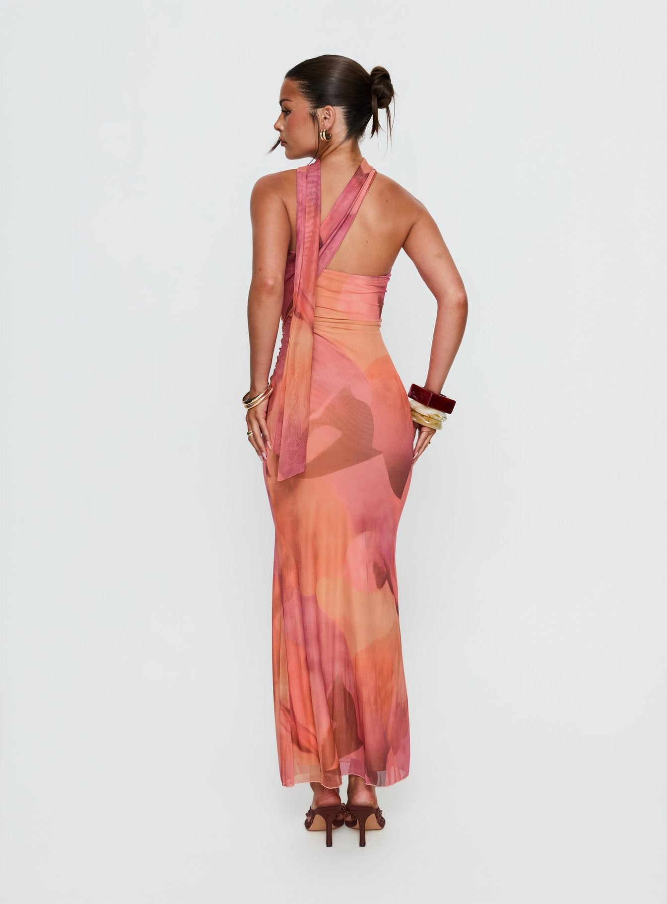 Davynn Scarf Detail Strapless Maxi Dress Pink Multi - Image 4