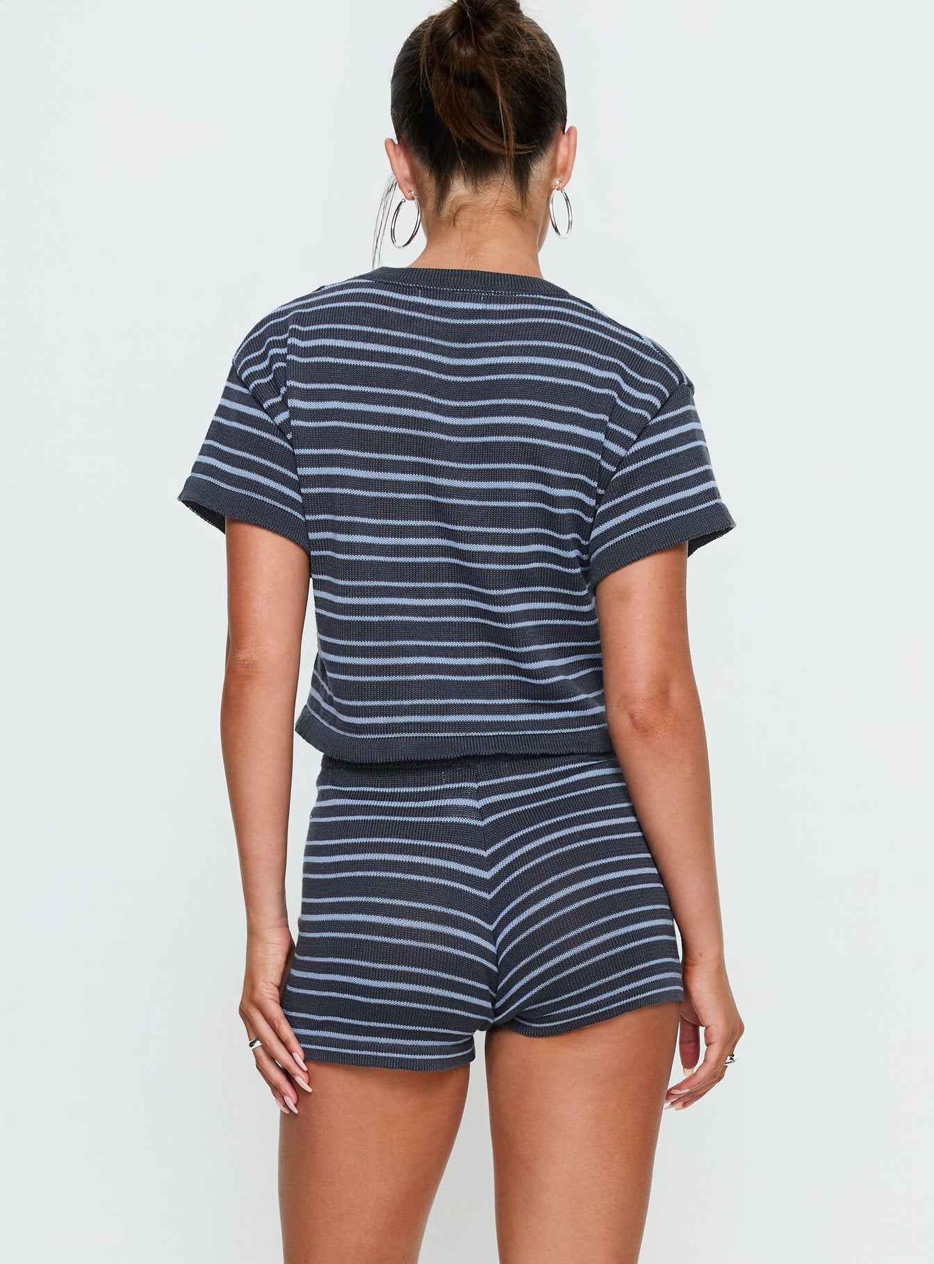 Arlynn Knit Cropped Crew Neck Top Blue Stripe - Image 5