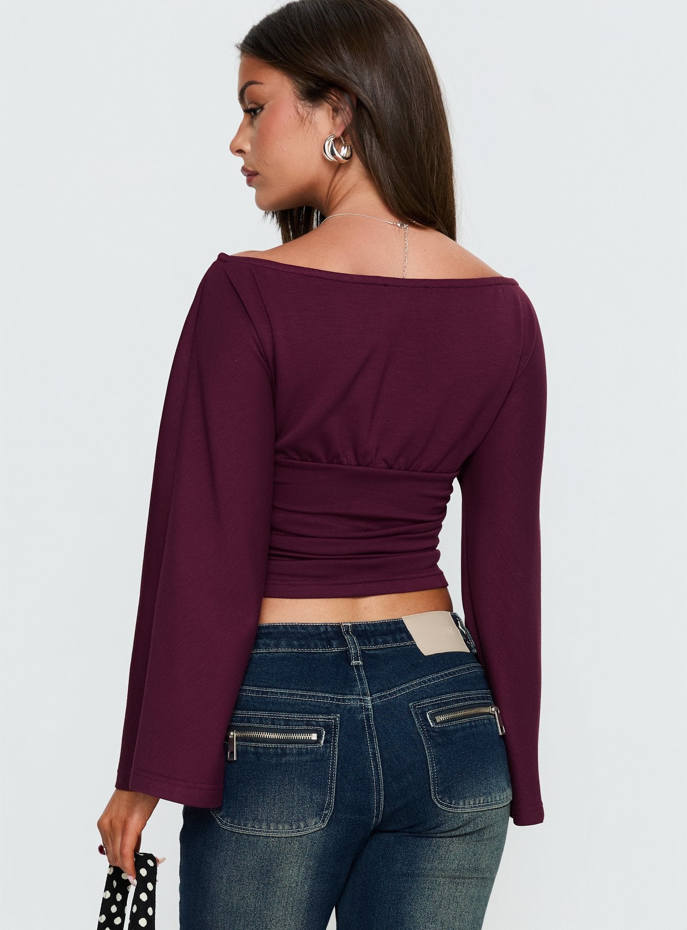 Anastasie Off Shoulder Long Sleeve Top Deep Red - Image 4