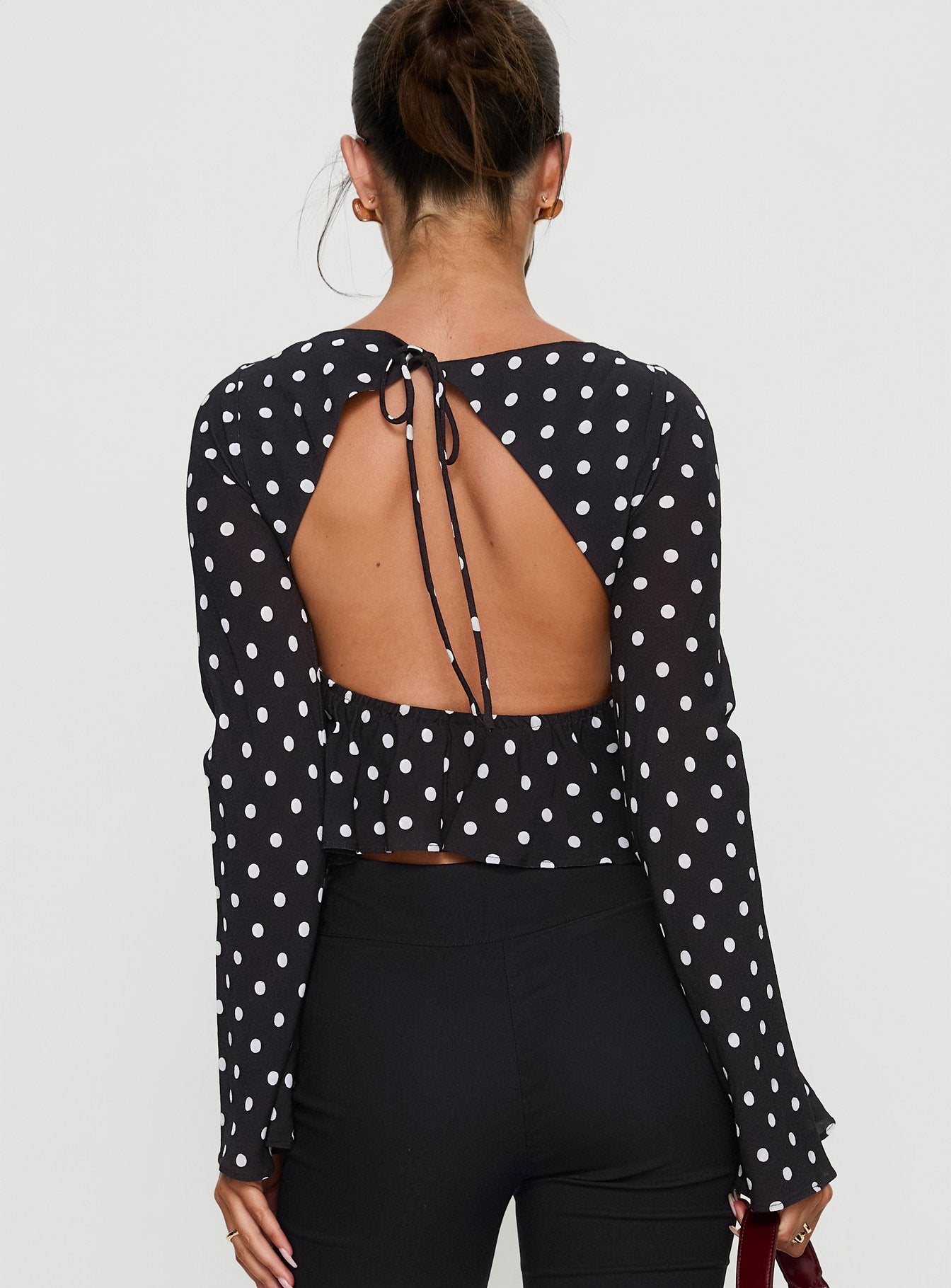 Lady Lady Long Sleeve Backless Top Black / White Polka - Image 5