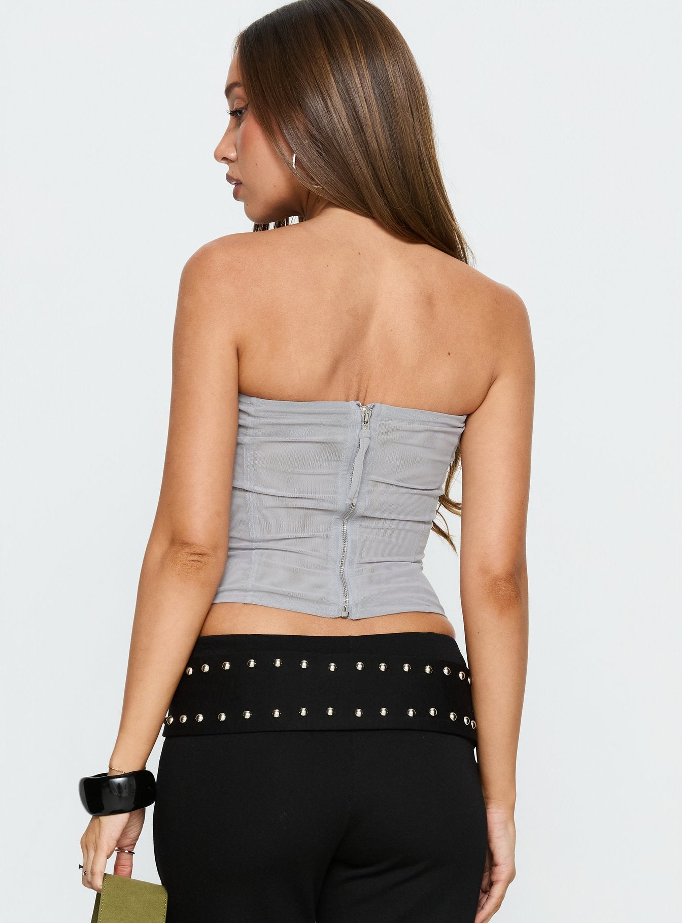 Oscuro Longline Mesh Corset Top Slate - Image 5