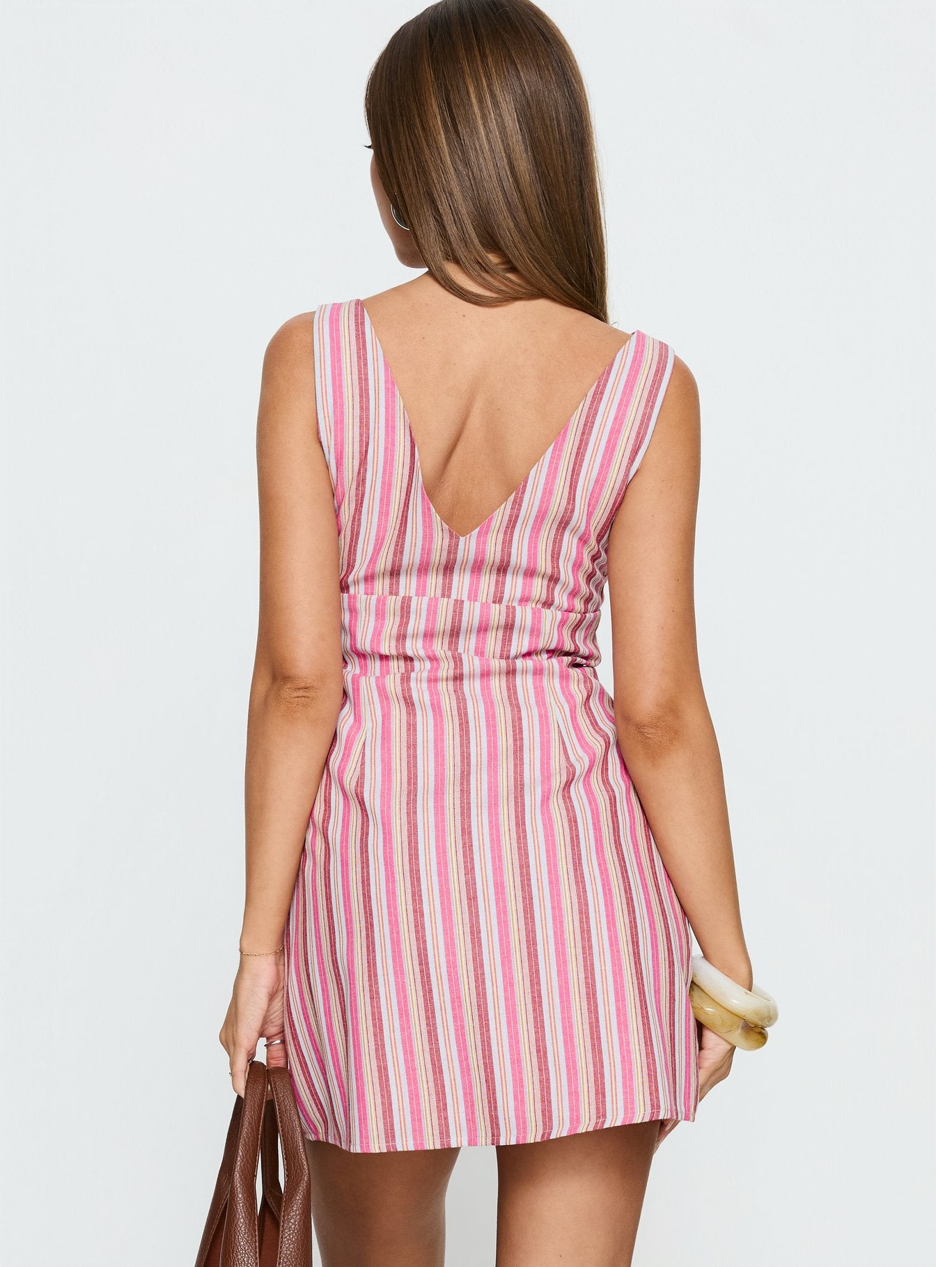 Daphney Plunge Mini Dress Pink Stripe - Image 4