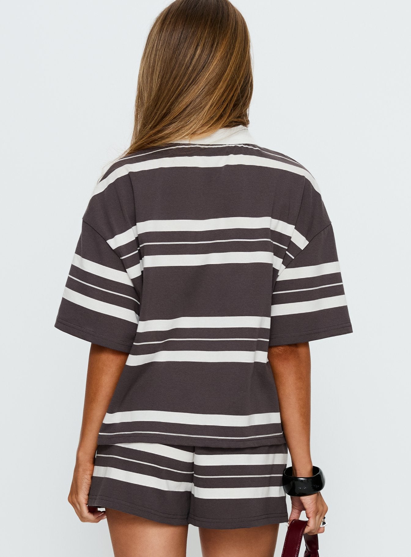 Aaren Boxy Polo Top Brown Stripe - Image 5